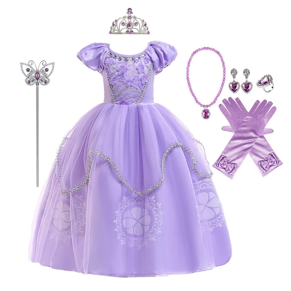 Little Girls Sofia Princess Costume Birthday Christmas Party Halloween Cosplay Fancy Dress Up Outfits w/Accessories