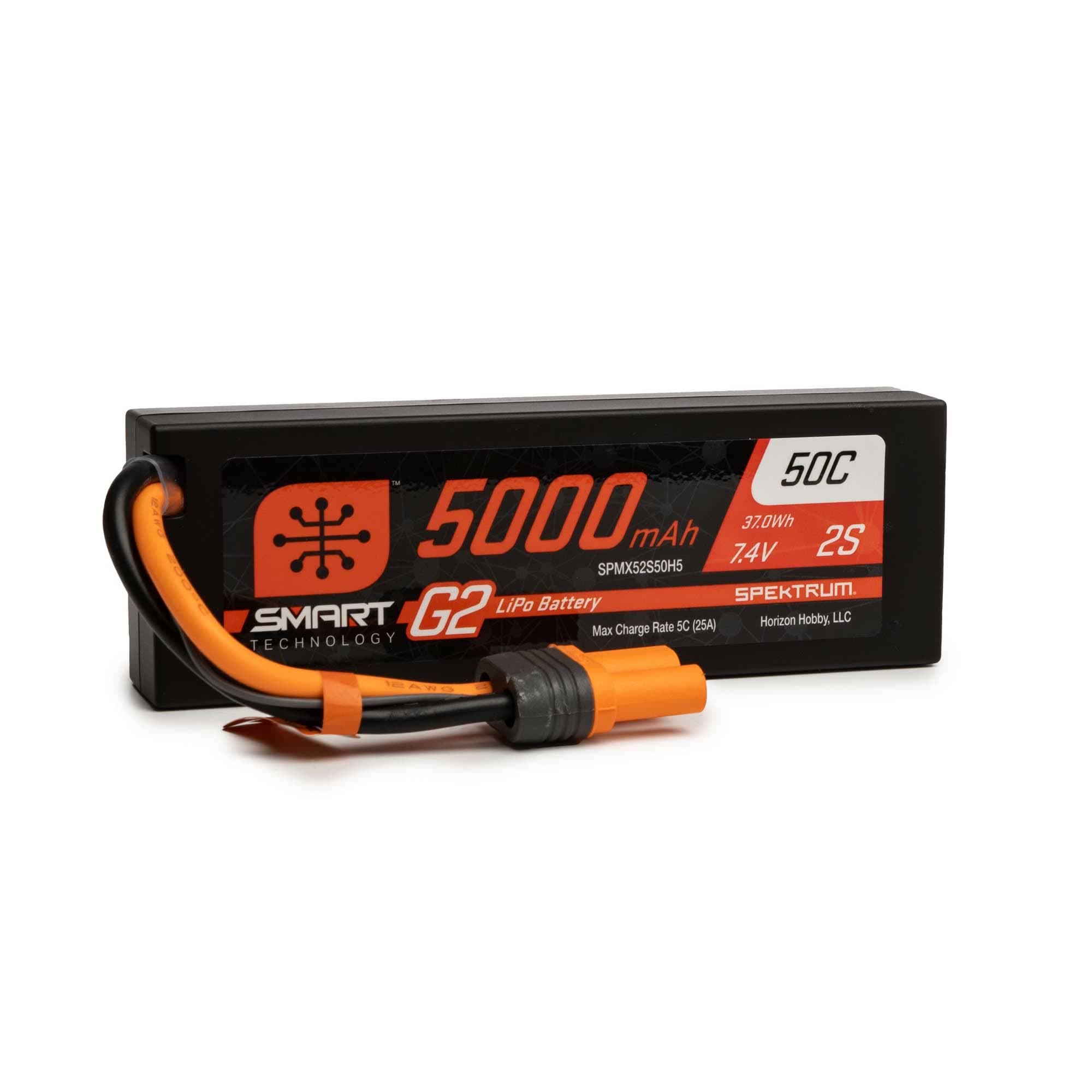 Spektrum 7.4V 5000mAh 2S 50C Smart LiPo G2 Hard Case: IC5, SPMX52S50H5