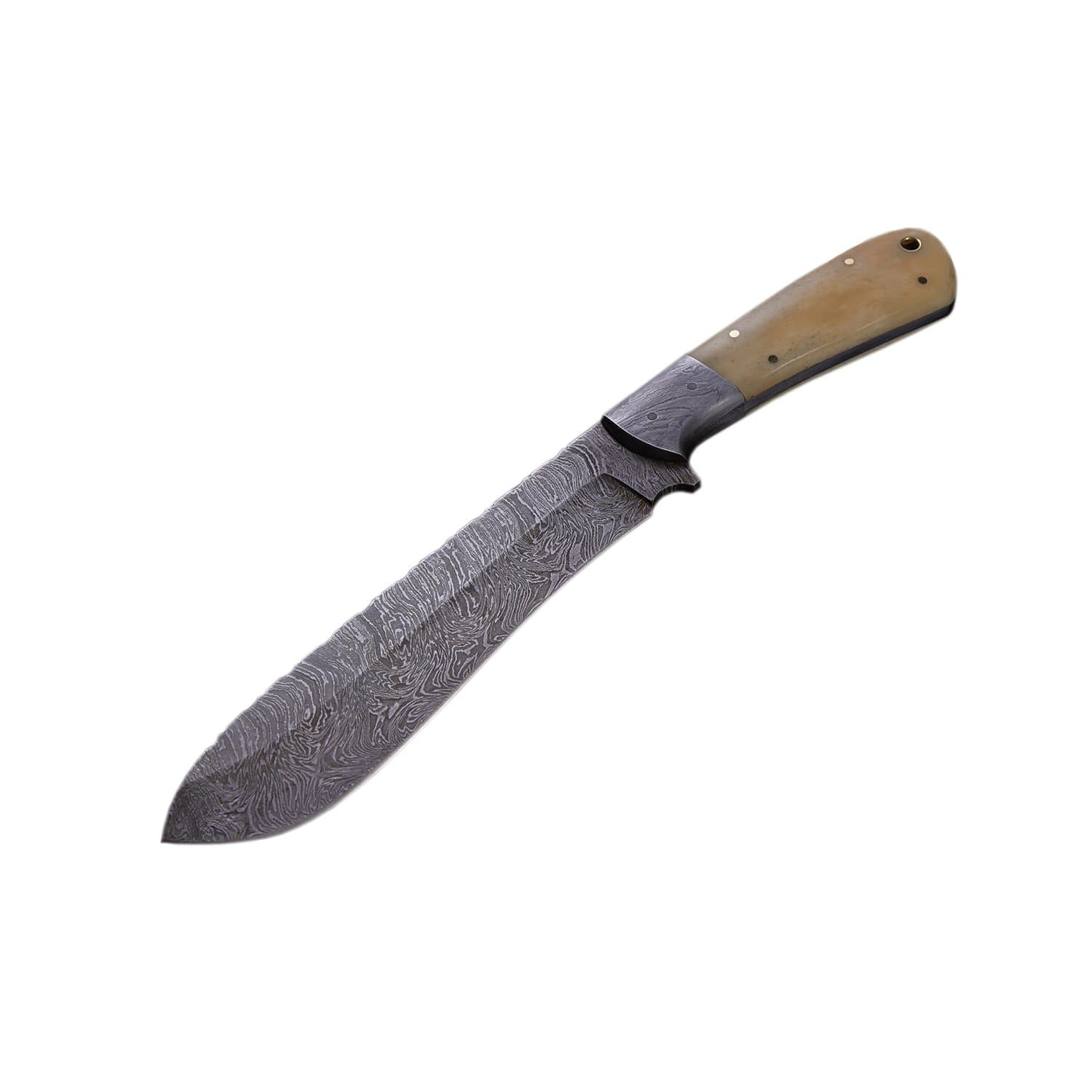 BucknBear Custom Handmade 1095 Damascus Fixed Blade Machete Hunting Knife (Bone Handle)