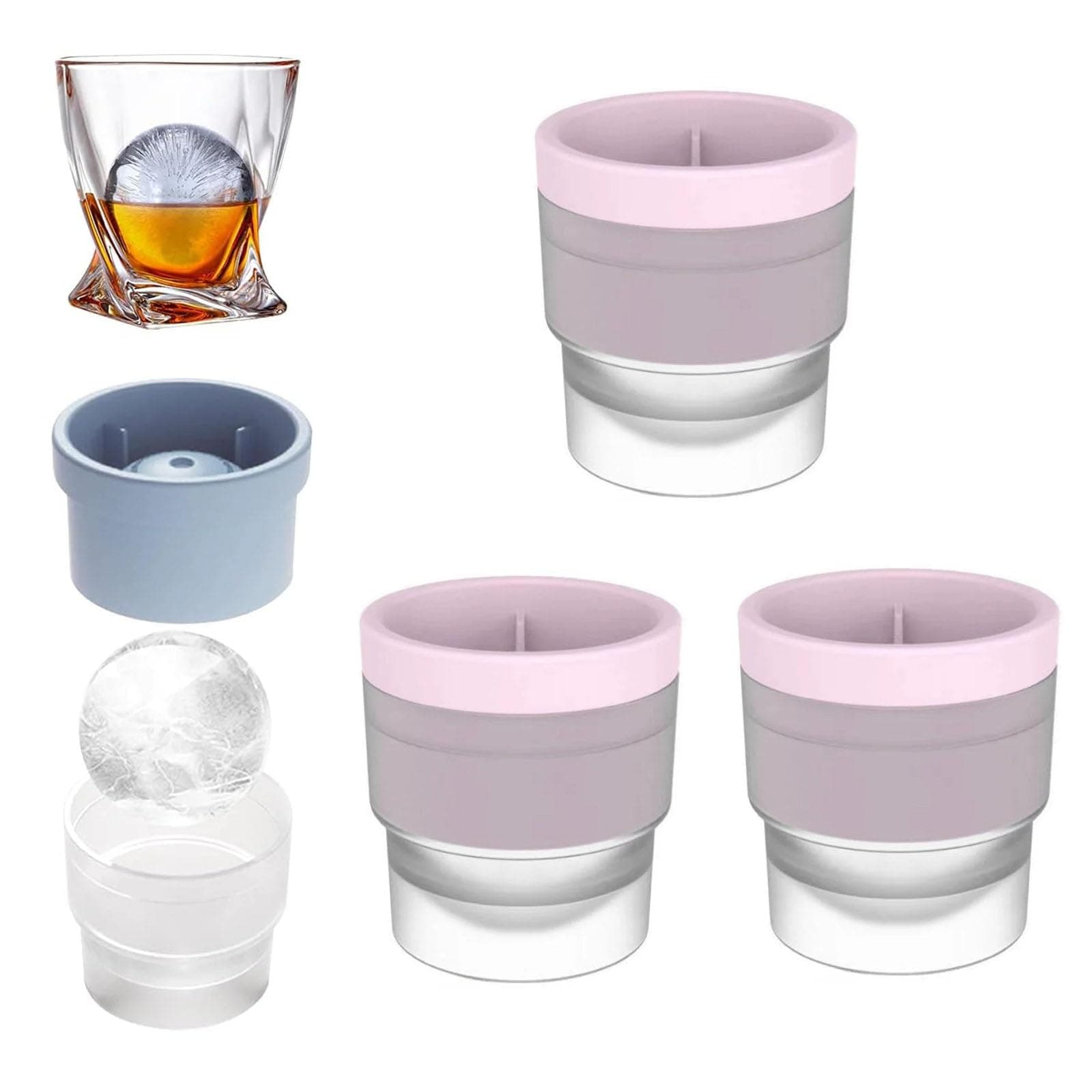 Chiclify Ice Ball Maker Mold, Slow Melting Round Ice Cube Molds with Lids, Reusable Silicone Sphere Ice Mold Maker for Bourbon Whiskey, Cocktails, Easy To Demould and Clean (Pink,3PCS)