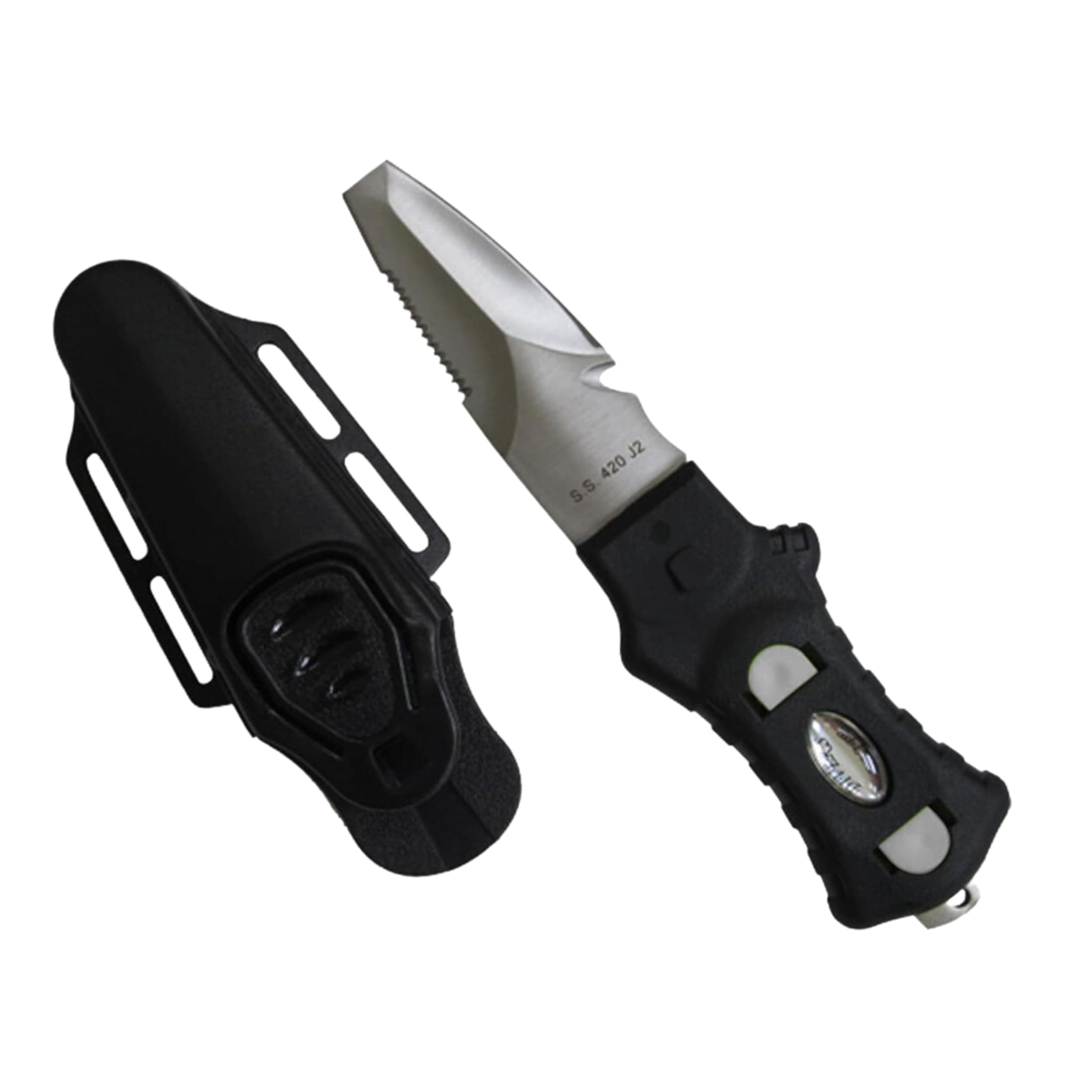 Compact Stainless Steel Blunt Tip Dive Knife - 2.3" Plain Edge Blade with Ergonomic Nylon Handle, Durable for Scuba Diving, Snorkeling & Water Sports - Black/Silver