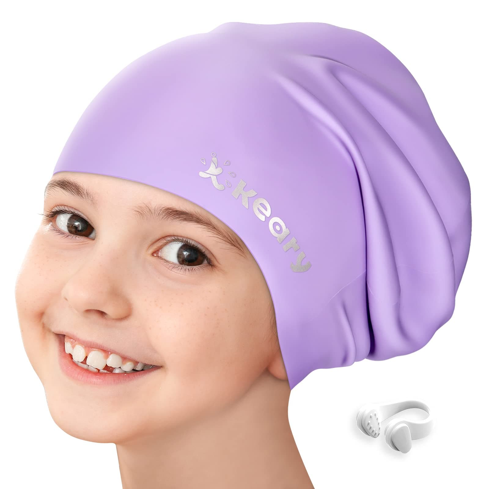 Keary Youth Teens Junior Silicone Swim Cap Waterproof Shower Swim Cap for Long Hair Braids and Dreadlocks Easy to Put on and Off