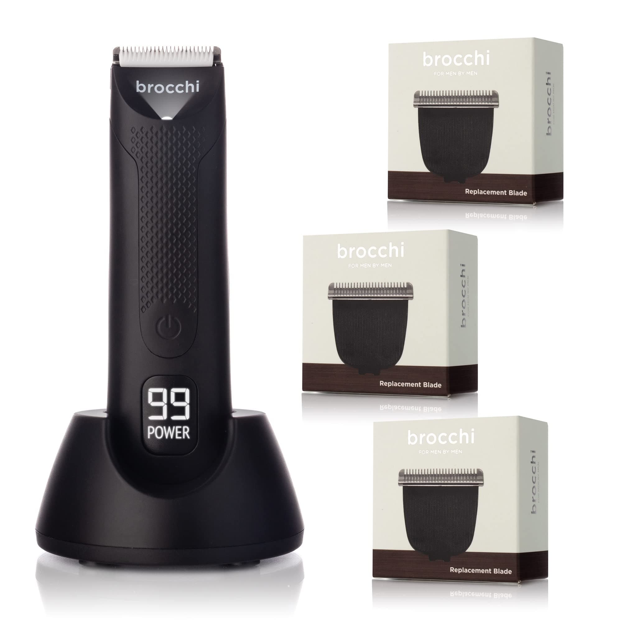 Brocchi Cutting Edge USB Waterproof Face & Body Hair Trimmer - Electric Razor for Men - Beard & Nose Hair Trimmer - Waterproof Hair Clippers - USB Charger (3x Blades)
