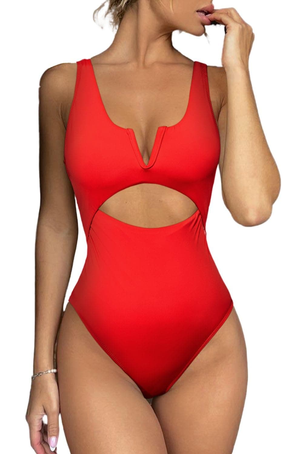 Womens One Piece Swimsuits Tummy Control Bathing Suit for Women Push Up Swimwear V Neck High Cut Monokini