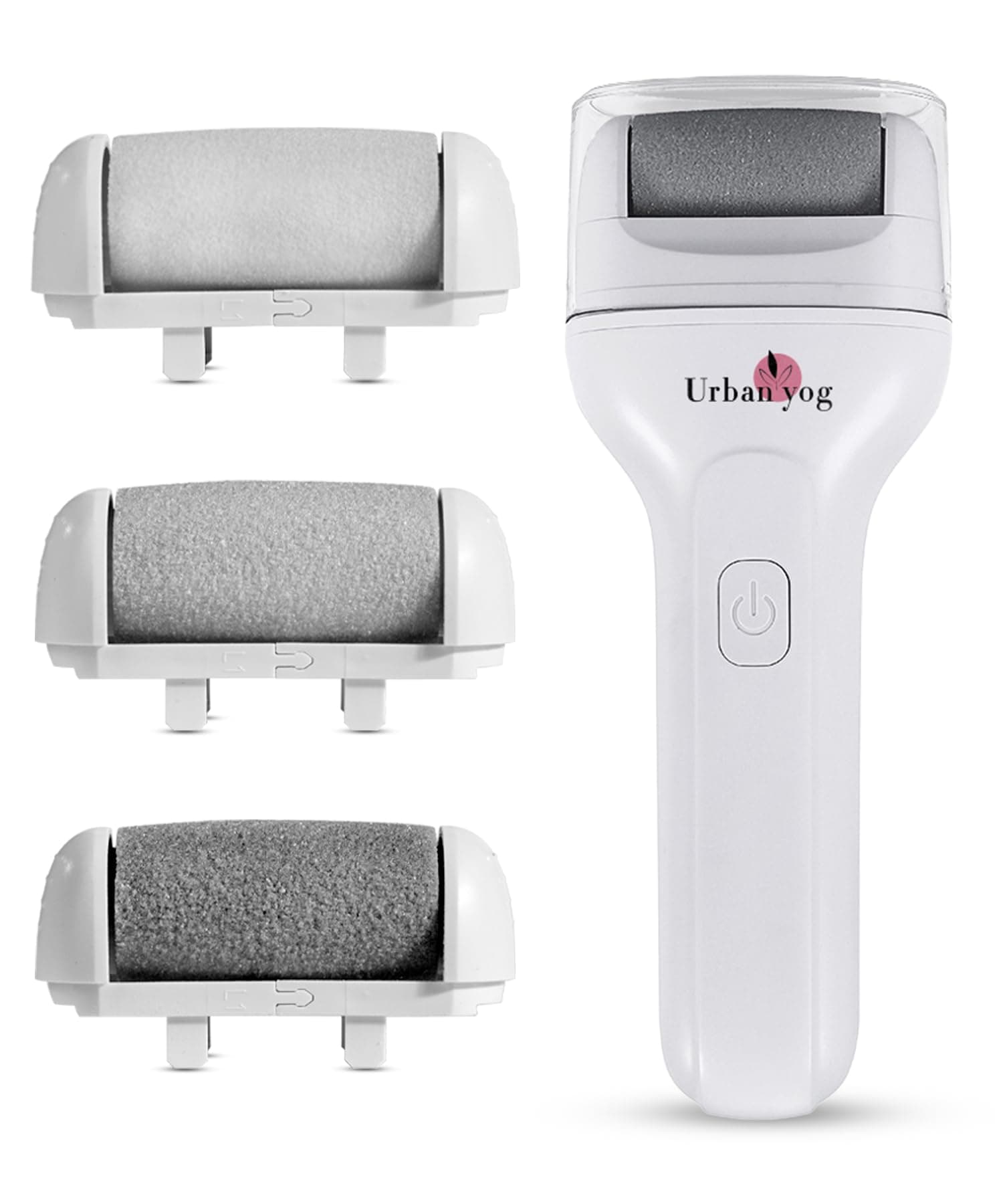 Urban Yog Callus Remover, Foot Scrubber For Dead Skin, With 3 Interchangeable Head Rollers, Rechargeable, Callus & Dead Skin Removal, 2 Speed Settings, Fast Type-C Charging, 1200mAh Battery