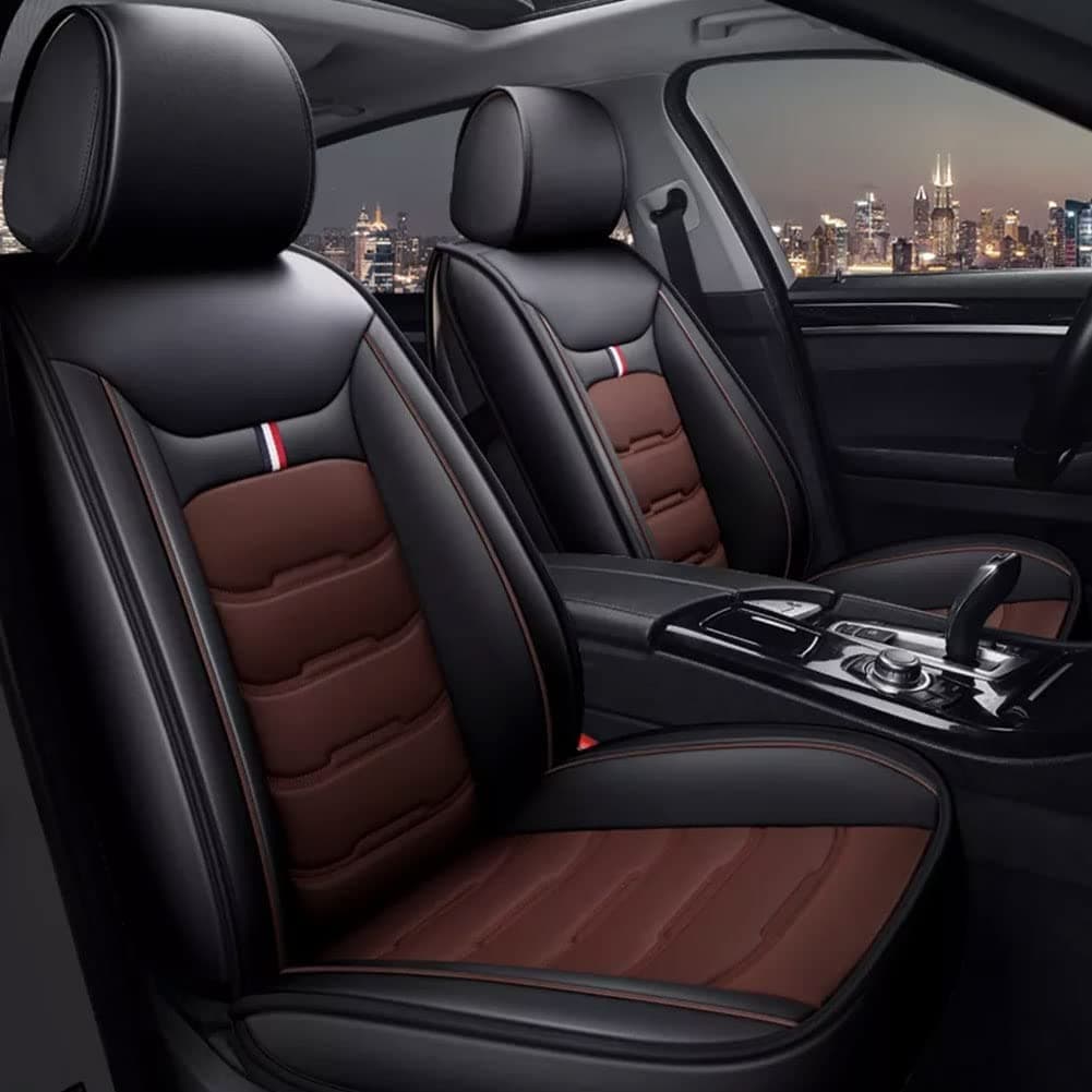 ZARADU Car PU Leather Seat Cover Sets for KIA Stonic SUV 2017-2023, Front Rear 5 Seats Universal Back Seat Protectors All Seasons Full Set Auto Interior Accessories,E/Black-coffee