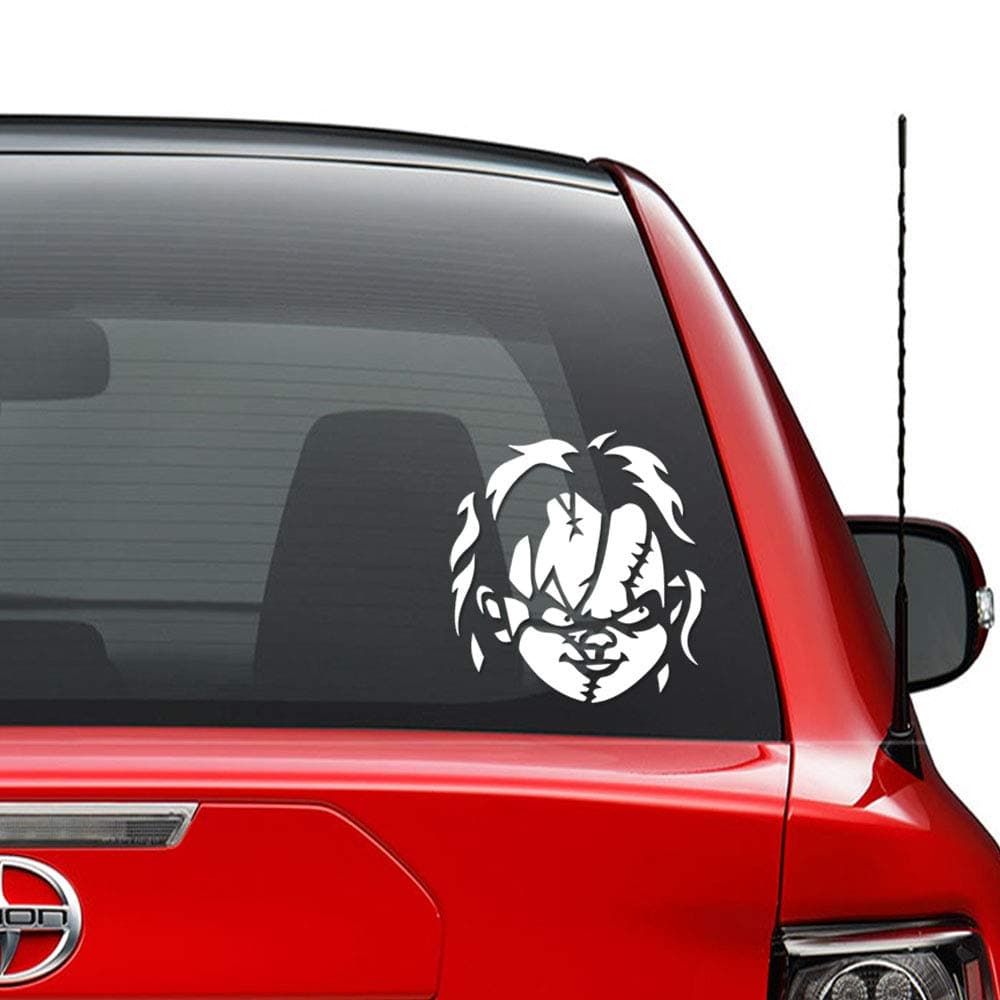Chucky Doll Scarface Vinyl Decal Sticker Car Truck Vehicle Bumper Window Wall Decor Helmet Motorcycle and More - Size (5 Inch / 13 cm Tall) - Color (Gloss Black)