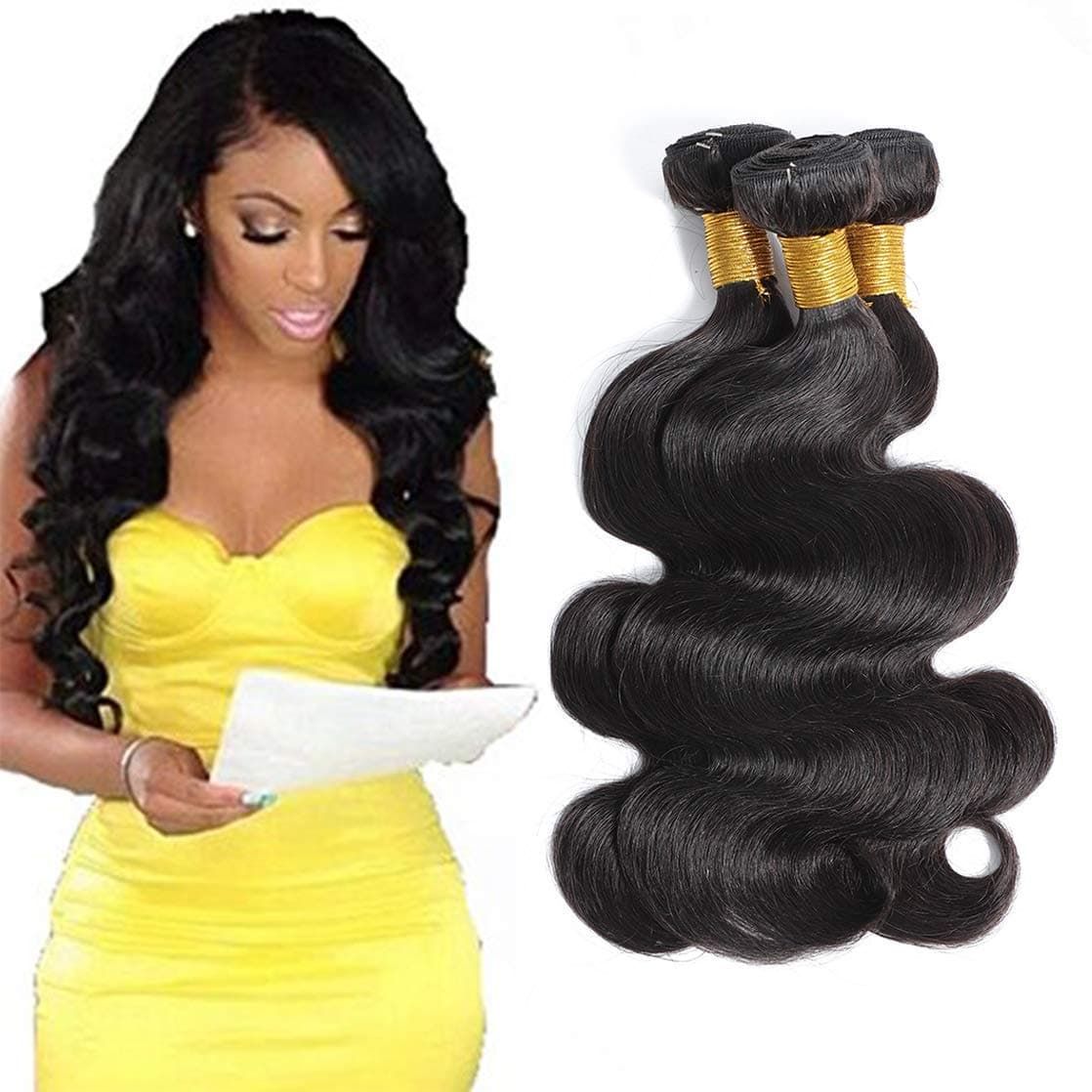 Selina Hair Body Wave 3 Bundles Human Hair 10 12 14 Inch 300g Full Head Set Remy Hair Unprocessed Brazilian Virgin Hair Natural Black Color