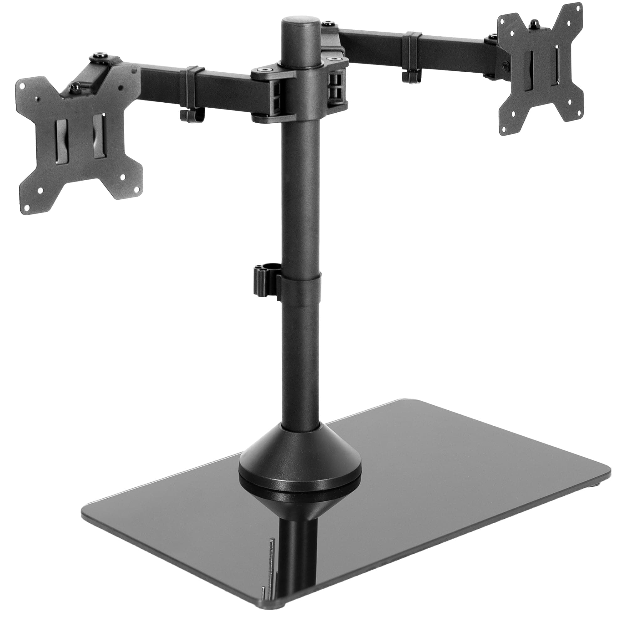 Black Dual Monitor Stand Adjustable Mount with Freestanding Glass Base (STAND-V002FG)