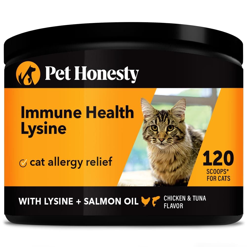 Pet HonestyImmune Health Lysine - Cat Allergy Relief Supplement Powder for Cats - Immune Health - Sneezing, Runny Nose, Watery Eyes - Cats & Kittens of All Ages - Omega 3s, L-Lysine - Chicken & Fish