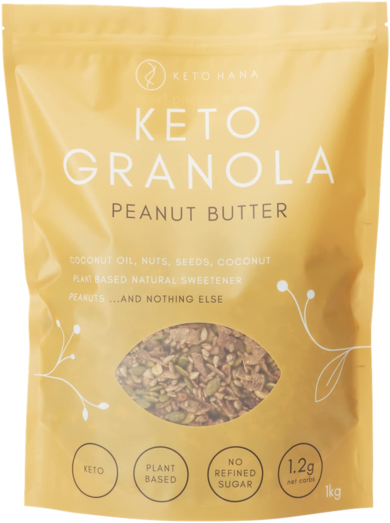 Keto Hana Peanut Butter Keto Granola Keto Diet Vegan Grain Free Dairy Free Plant Based No Refined Sugars Gluten Free 1.2g Net Carbs Breakfast Cereal - Bulk, Family Pack 1kg/2.2lbs