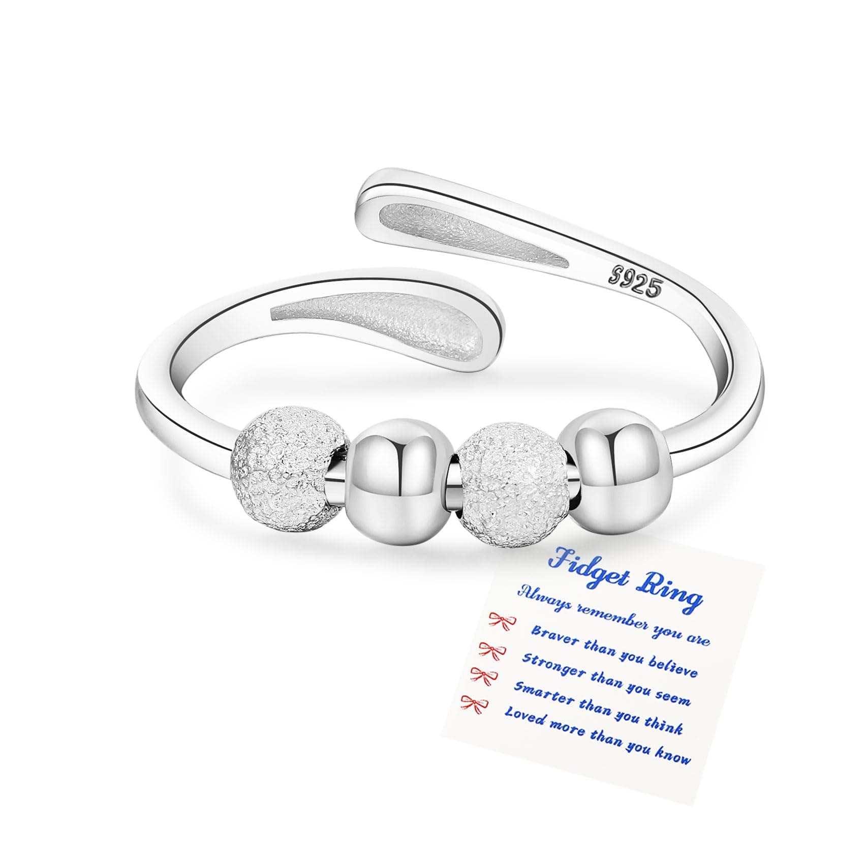 Senteria Anxiety Rings for Women Sterling Silver Rings Adjustable Stress Spinner Rings with Beads Fidget Rings for Anxiety Women
