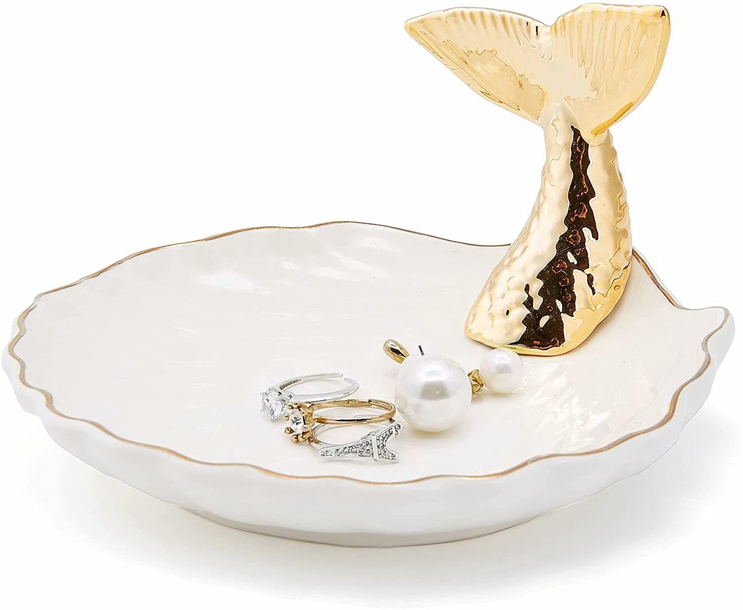 Fish Tail Ring Holder Dish Ceramic Jewelry Pate Decor Dish Jewelry Organizer, 4.3in x 3.5in