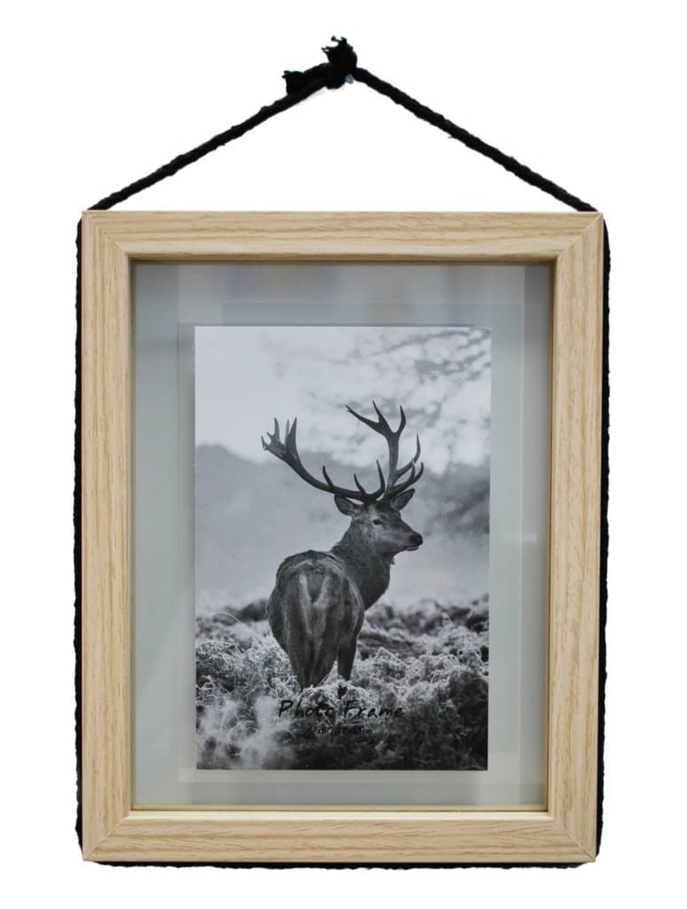 Momentum Home 7x8.5 Floating Picture Frame - Made to Fit 4x6 inch Photo - Natural Wood Color Frame with Black Rope