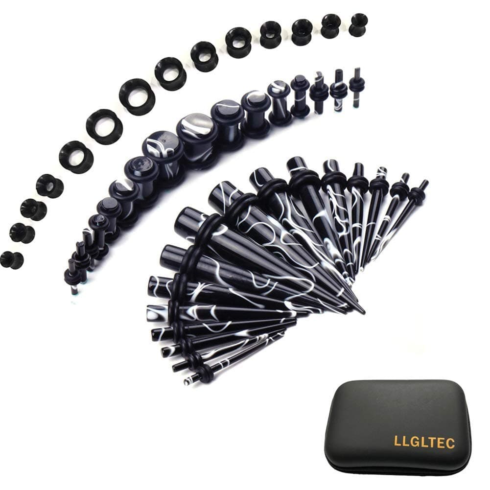 LLGLTEC Ear Stretching Kit 50 Pieces 14G-00G Ear Gauges Expander Set Acrylic Tapers and Plugs & Silicone Tunnels Body Piercing Jewelry Set
