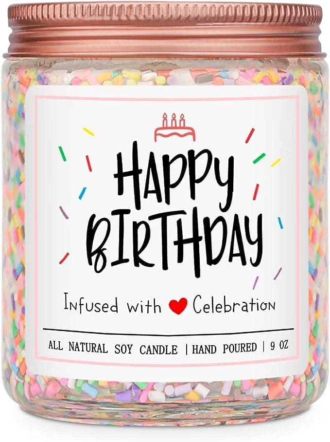 Homsolver Vanilla Birthday Cake Scent Candle with Sprinkles, 9oz, 50hr Burn Time, Modern Home Decor, Female Birthday Gift