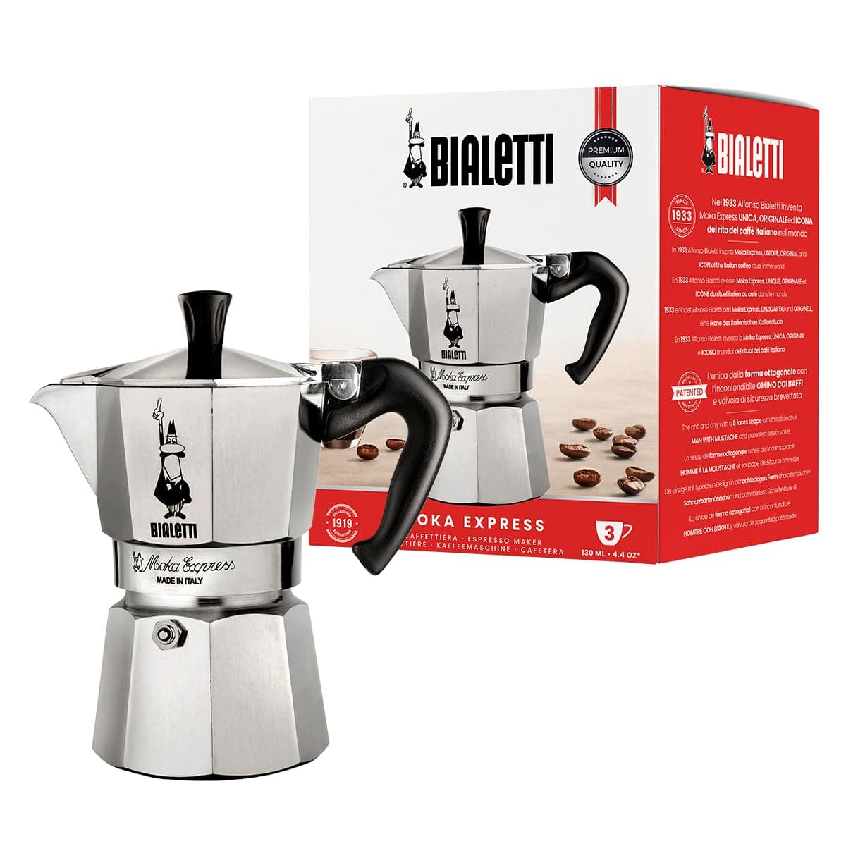 Bialetti 3-Cup Silver Stovetop Espresso Maker – Classic Italian Style, Durable Aluminum Construction, Compact Design for Rich Coffee Brewing at Home