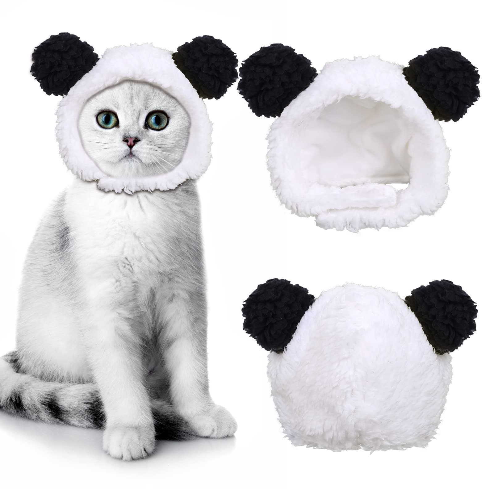 Cute Cat Costume - Warm Bear Hat for Small Pets (Black & White)