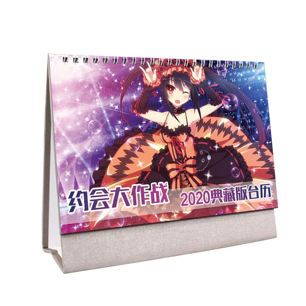 Saicowordist Anime 2020 Table Calendar Collector's Edition Calendar Decoration Cartoon Cute Desktop Paper Calendar Gift for Anime Fans Date A Live