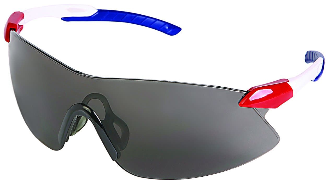 ERB Delta Plus WEL15428RWBGY Sporty Aerodynamic Wraparound Design Safety Eyewear, Grey Lens, Red and White and Blue Temples, One Size