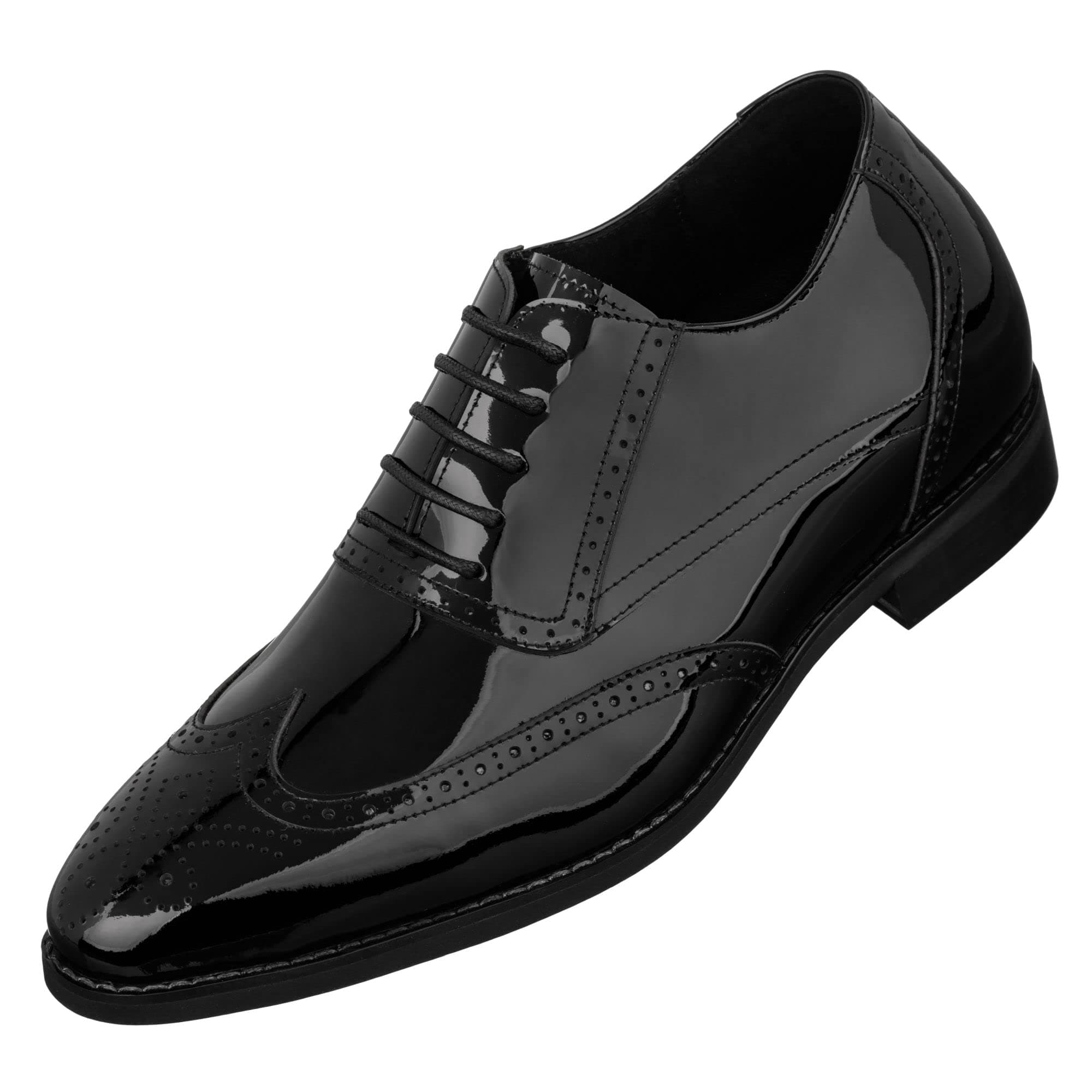 CALTO Men's Invisible Height Increasing Elevator Shoes - Black Patent Leather Lace-up Wing-tip Formal Oxfords - 3 Inches Taller - S1015 - Size 9 D(M) US