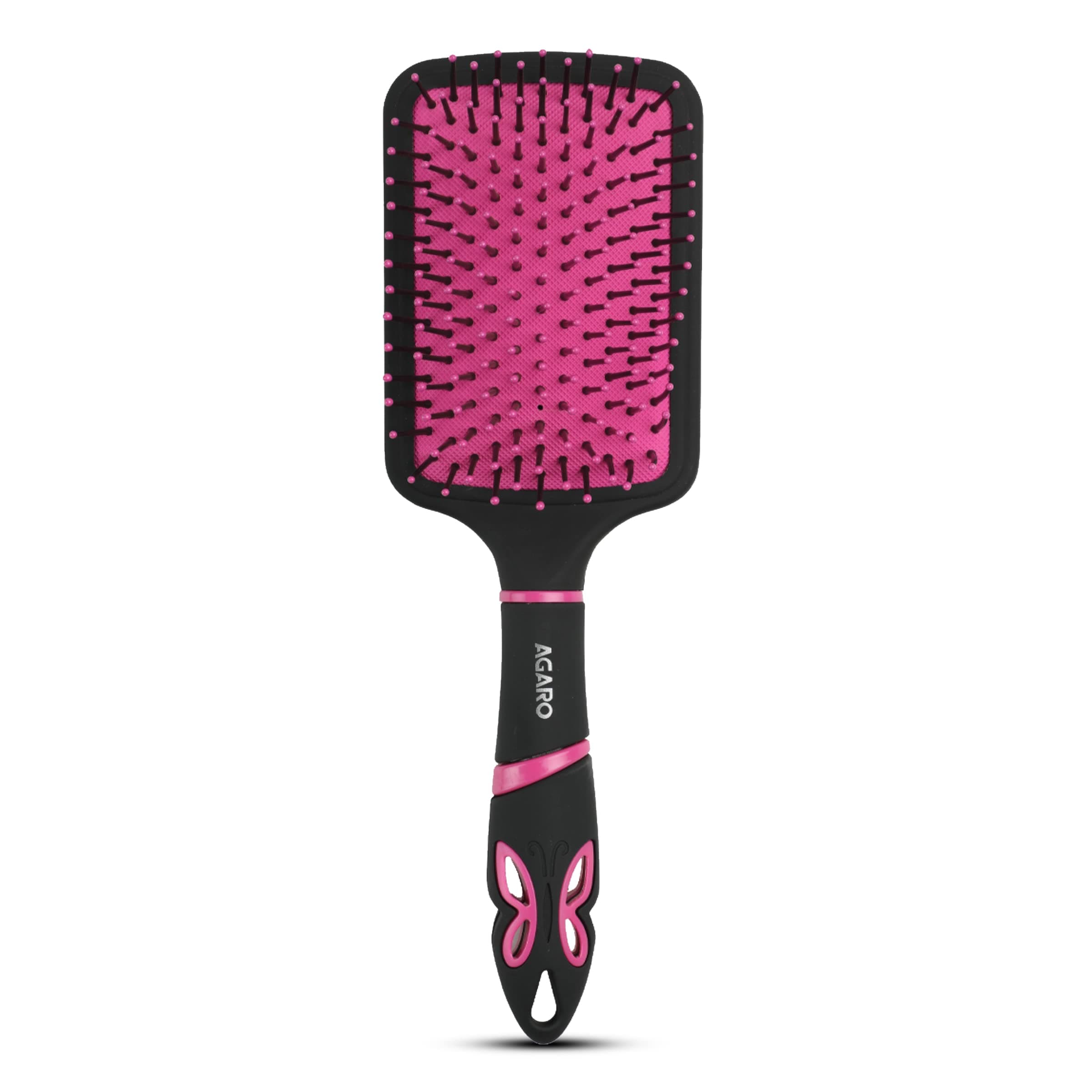 Delight Paddle Hair Brush with Strong & Flexible Nylon Bristles having Anti-static Ball Tips, For Grooming, Straightening, Smoothing, Detangling Hair, Ideal for Men &Women, Black & Pink