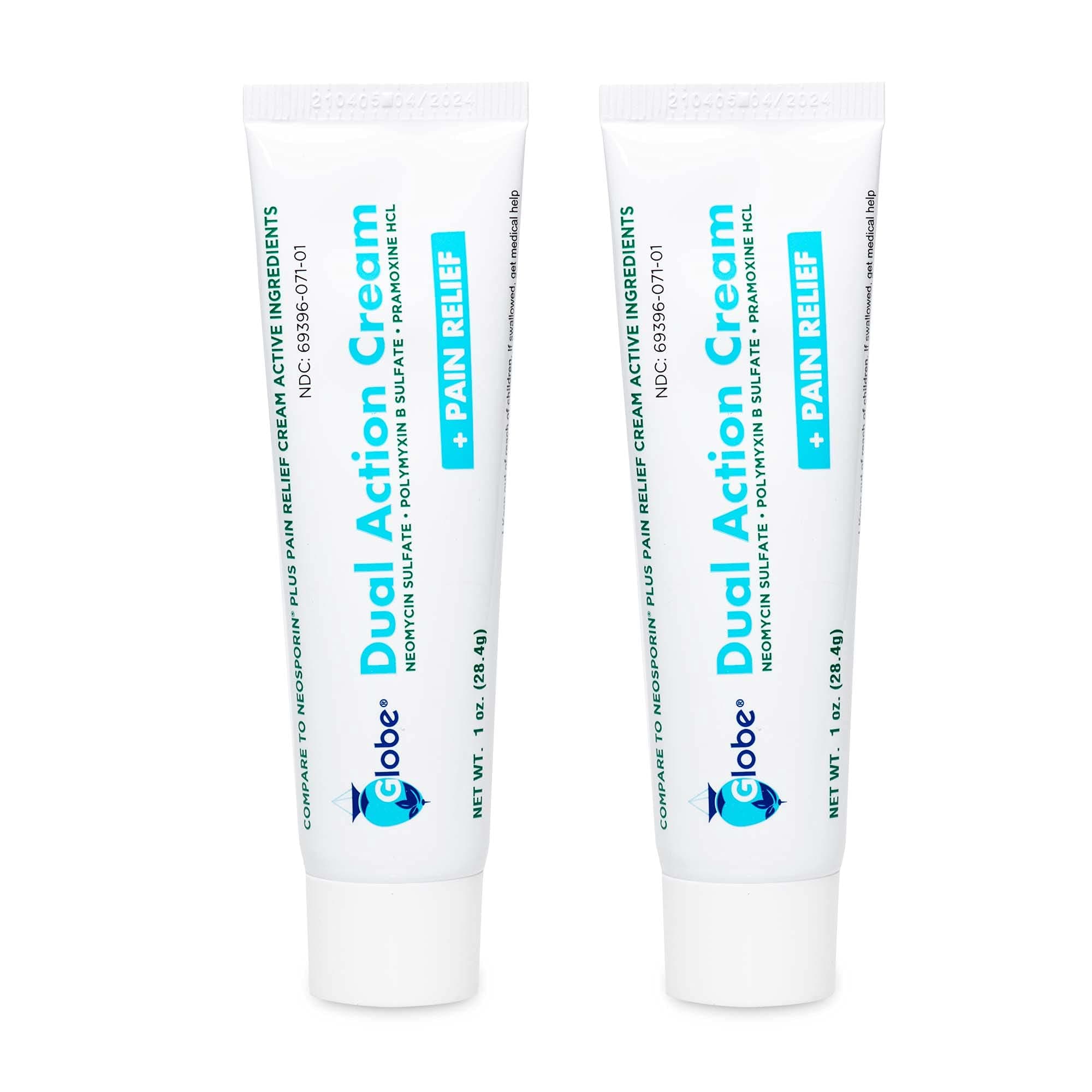 (2 Pack) Globe First Aid Antibiotic Cream + Pain Relief, Neomycin, Polymyxin B, Pramoxine HCl, Soothes Painful Cuts, Burns and Scrapes, 24 Hour Infection Protection