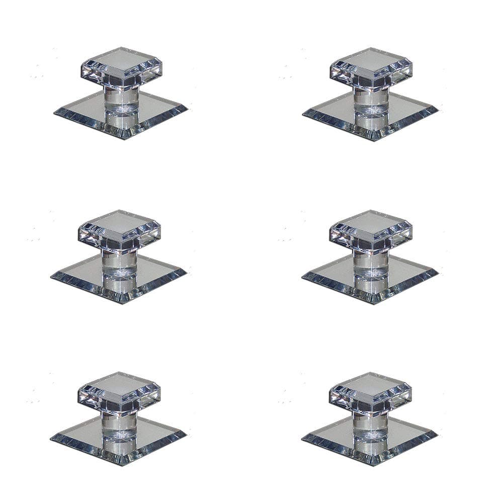 Mirart Pull Handle, Self Stick Small Square Acrylic Mirror Beveled Knob (6 Pack)