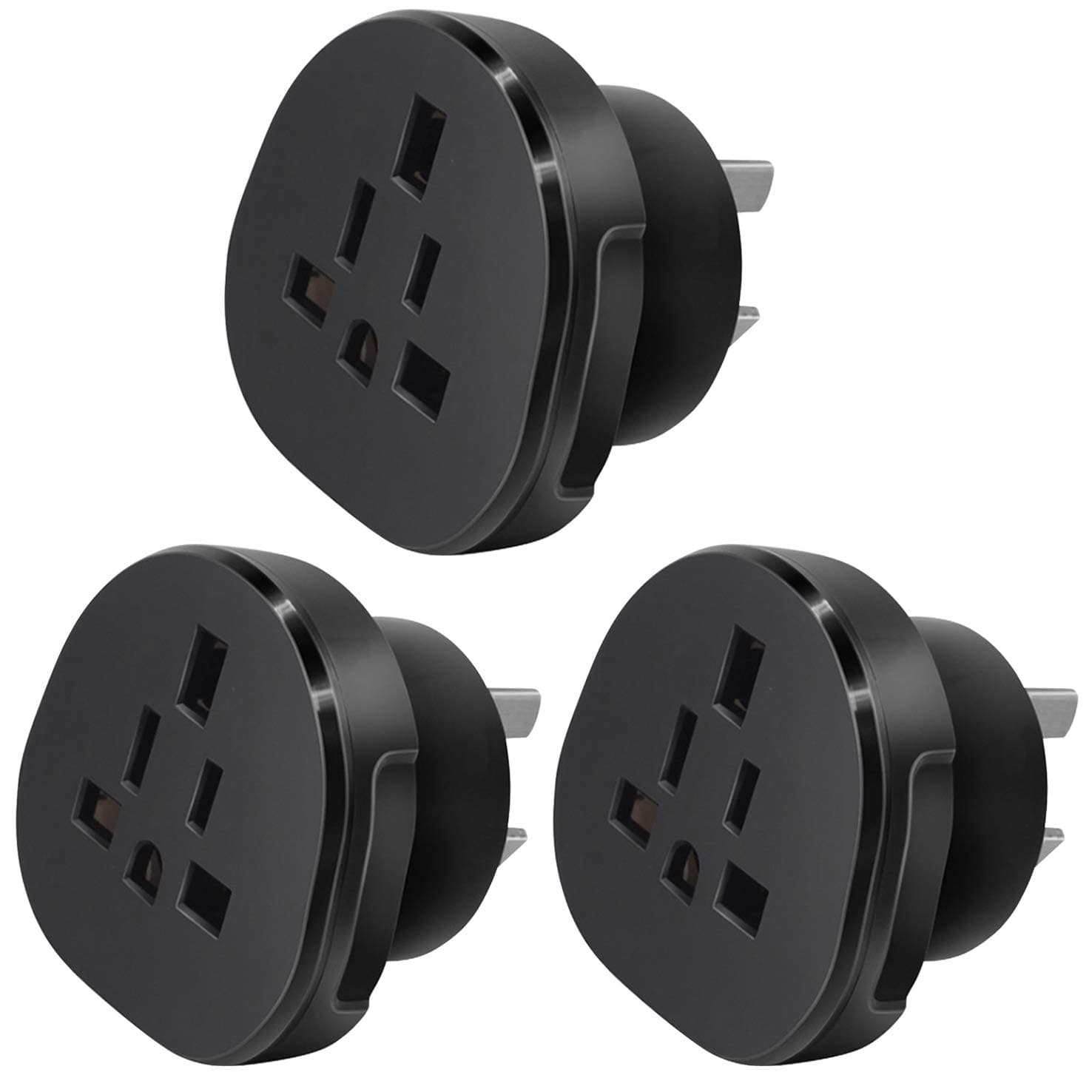 SAA Approved UAE/KSA/UK/US/JP/CA to AU/NZ Adaptor Plug with Insulated Pins, AE/US Plug Convert to 3-Pin Australian/New Zealand/China Socket (3 Pieces Black)