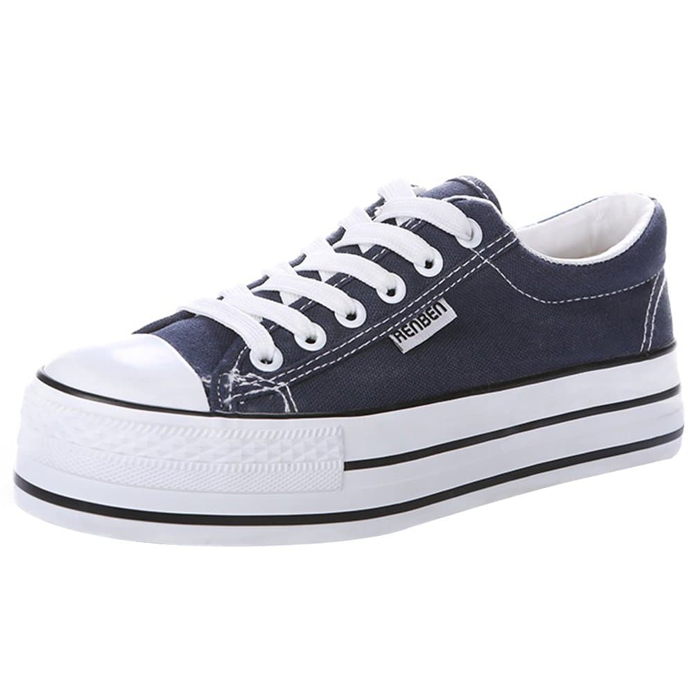 Renben Girls Womens Classic Platform Canvas Sneakers Trainers Fashion Lace Up Espadrille Shoes Navy 3196 UK2.5