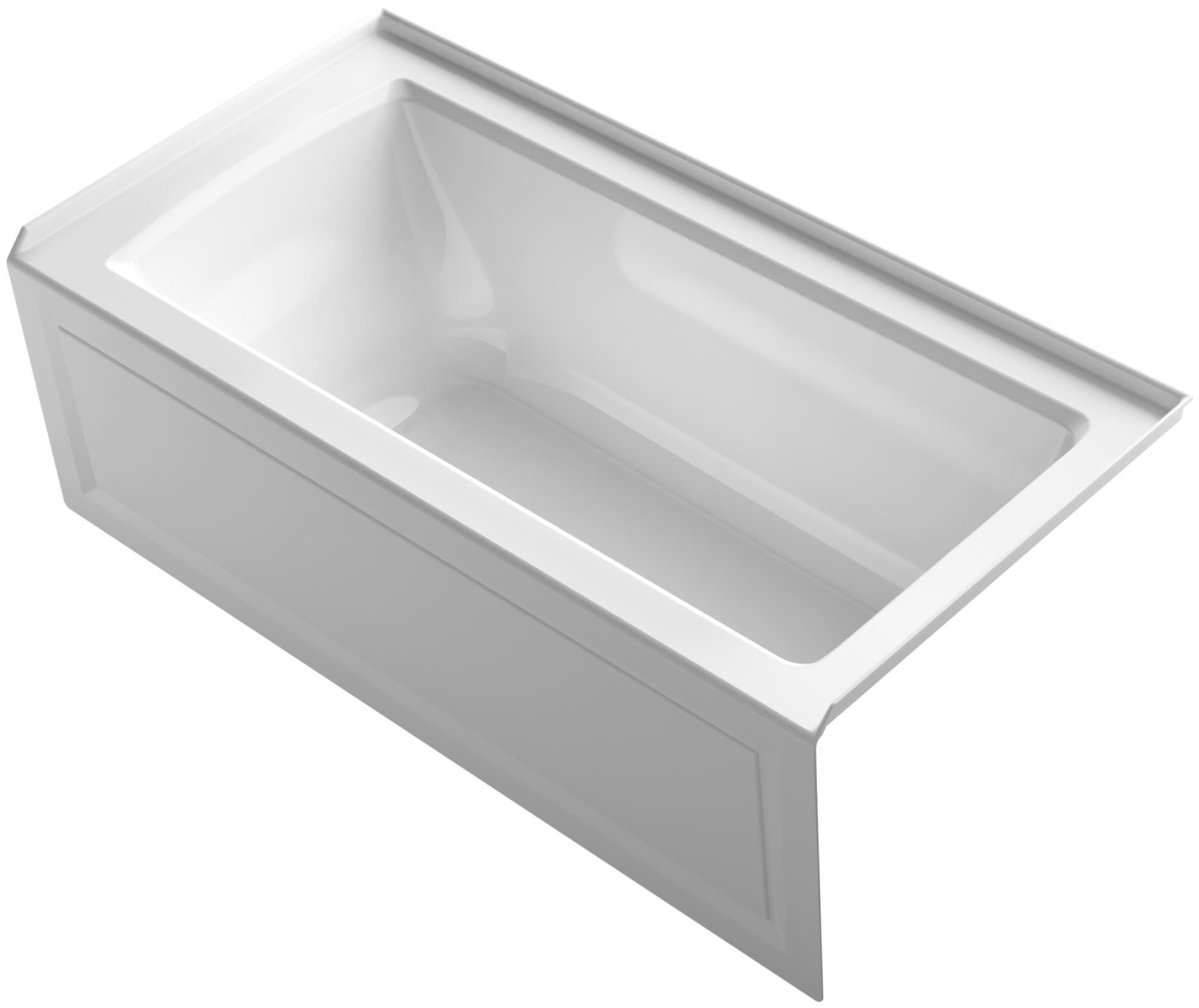 KOHLER 1946-RA-0 Archer 60" x 30" Alcove Acrylic Bathtub with Right Drain, Soaking Tub, 19" Step-Over Height, White