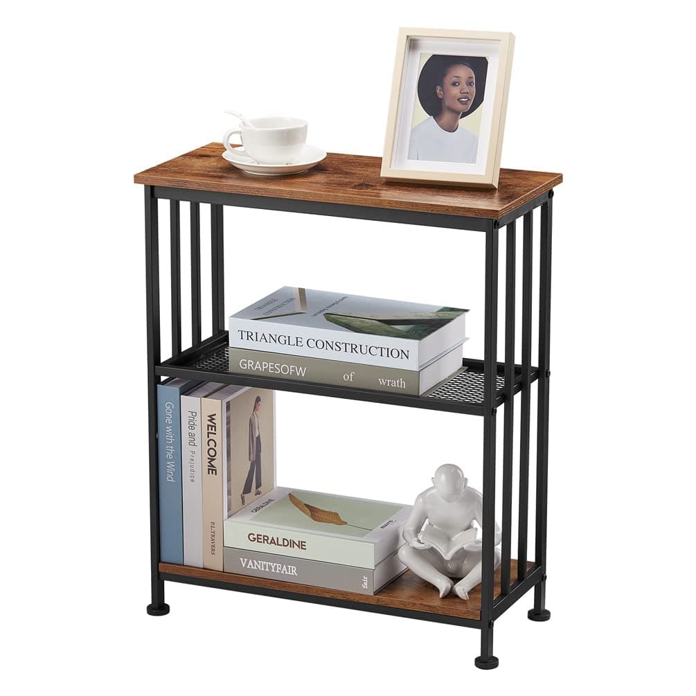 DREAMSOULE Small Side Table for Small Spaces - Slim End Table with Magazine Shelves - Narrow End Tables Living Room - Skinny Bedside Table Small Nightstand Bedroom - Industrial Rustic Thin Side Table