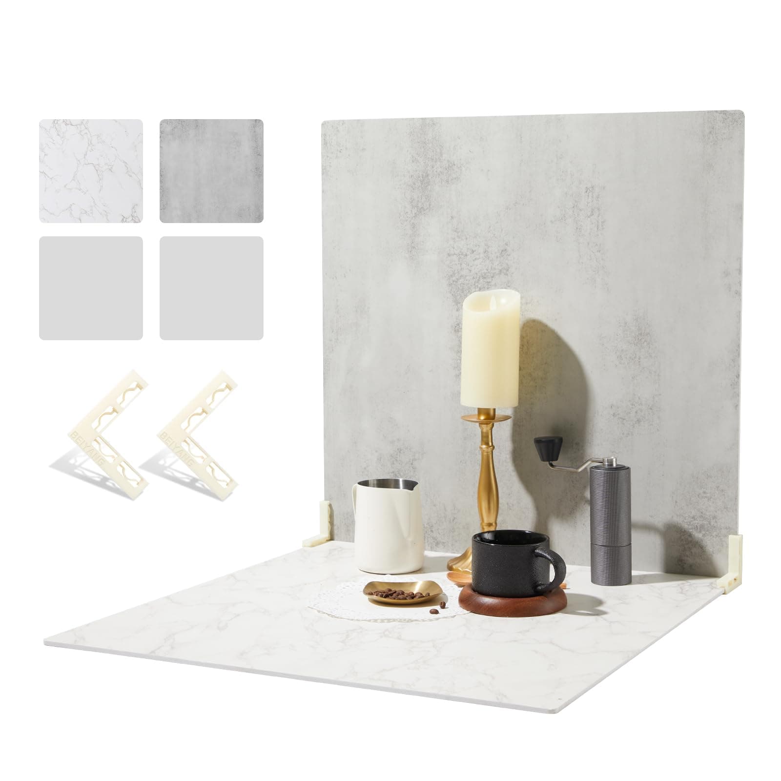 BEIYANG 2 PCS Photo Backdrop Boards with 2 PCS Brackets for Flat Lay or Food Photography Background