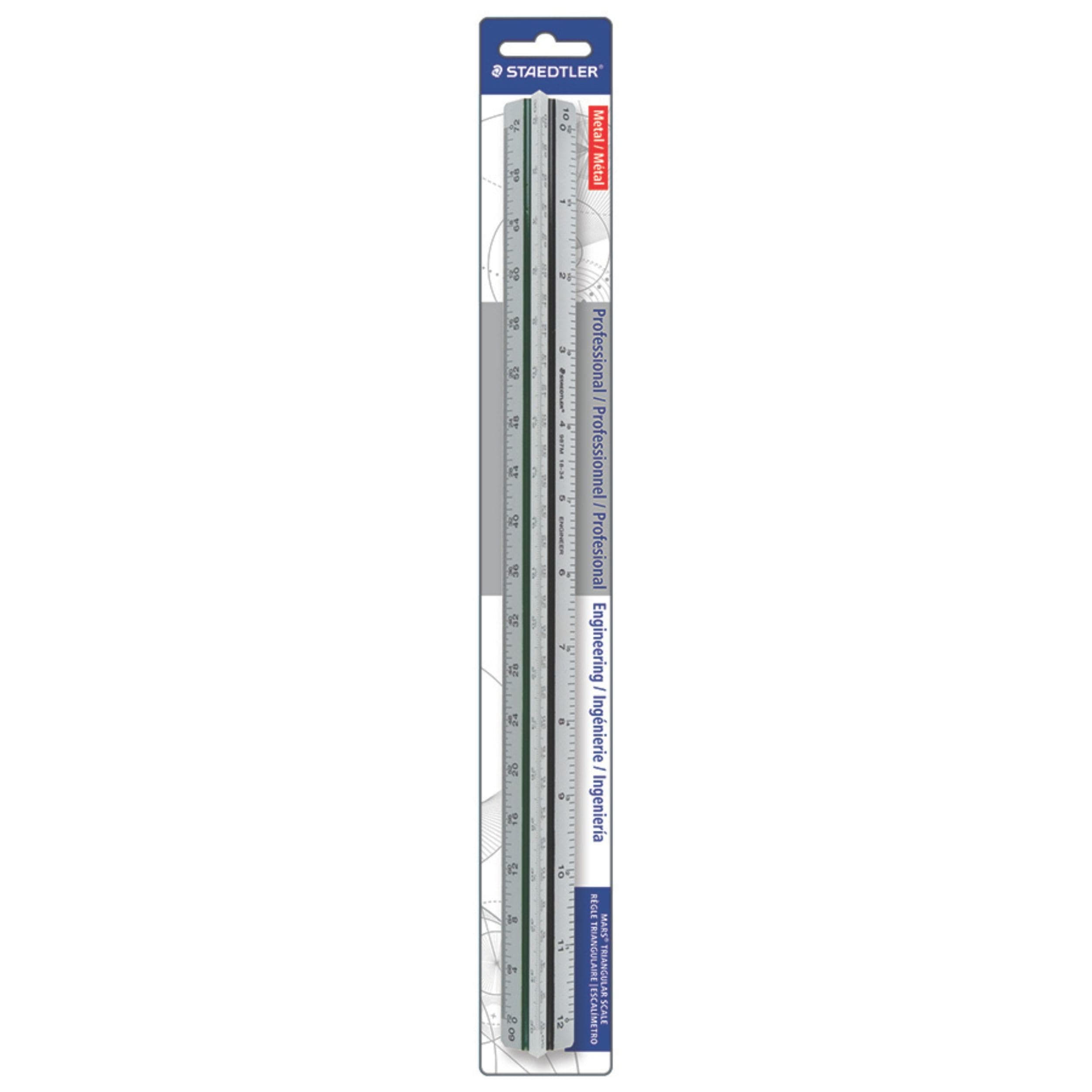 STAEDTLER Engineer Aluminum Triangular Scale, 12in Metal Ruler with Color-Coded Grooves, Weather-Resistant, 6 Scales (10-60 Parts per Inch)