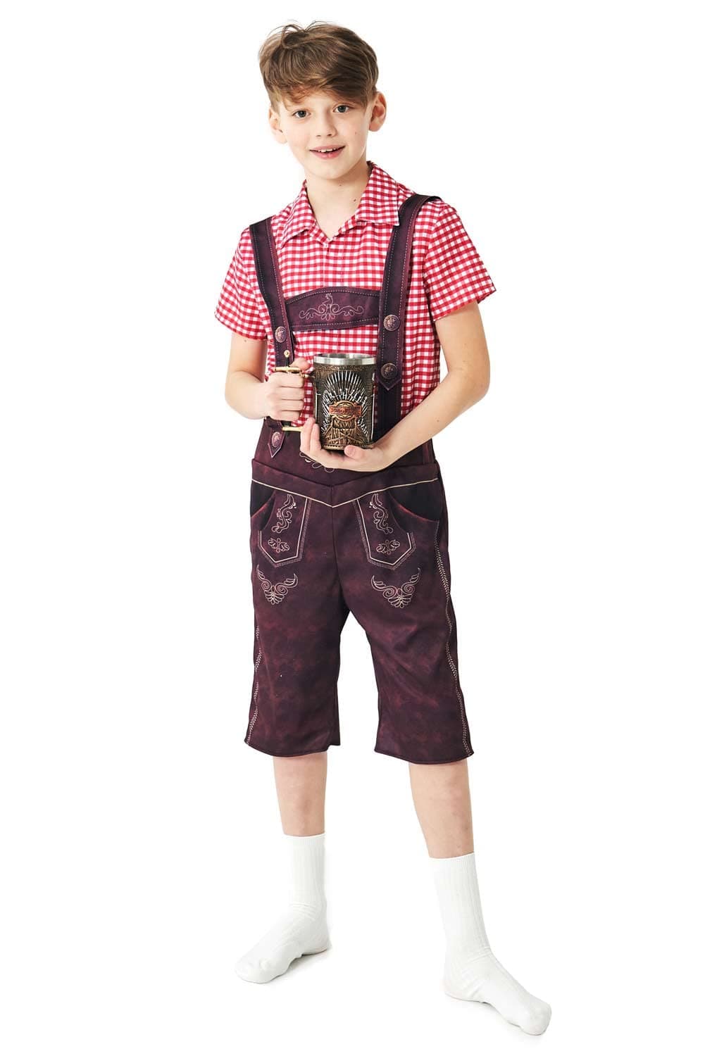 Seaehey Oktoberfest Costume Bavarian Toddler Kids Uniform Lederhosen Shorts with Shirt and Hat