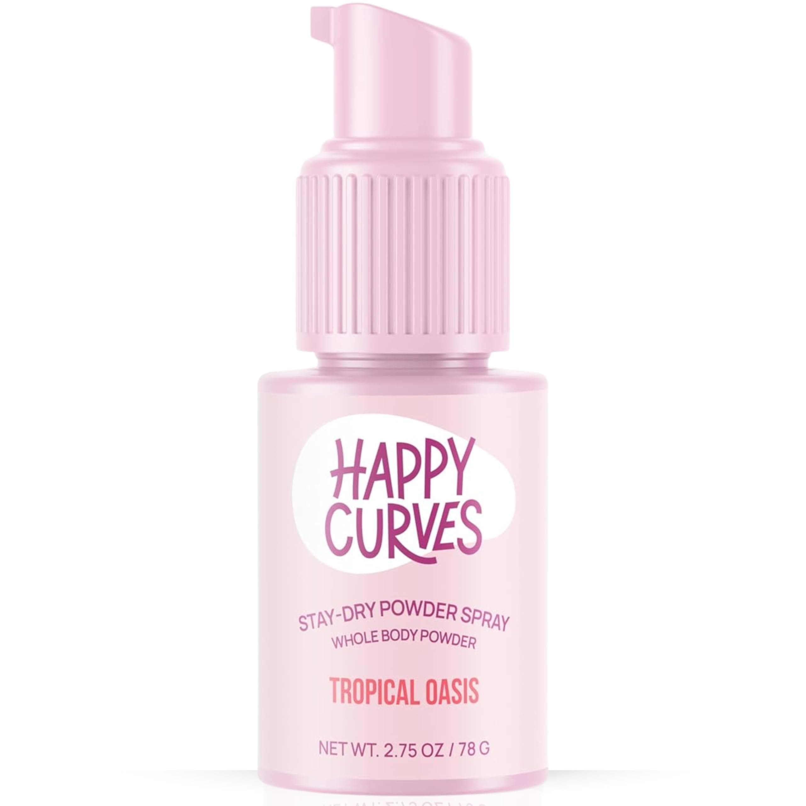 HAPPY CURVES Stay Dry Powder Spray - Talc Free Anti Chafe Body & Foot Dusting Powder Deodorant to Control Inner Thigh Chafing, and Private Areas 2.75 oz, Tropical Oasis