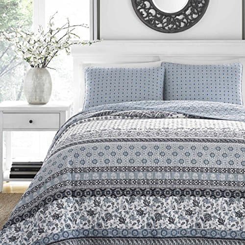 Stone Cottage - Bexley Collection - Quilt Set - 100% Cotton, Reversible, Light Weight & Breathable, Pre-Washed For Added Softness, King, Light Blue