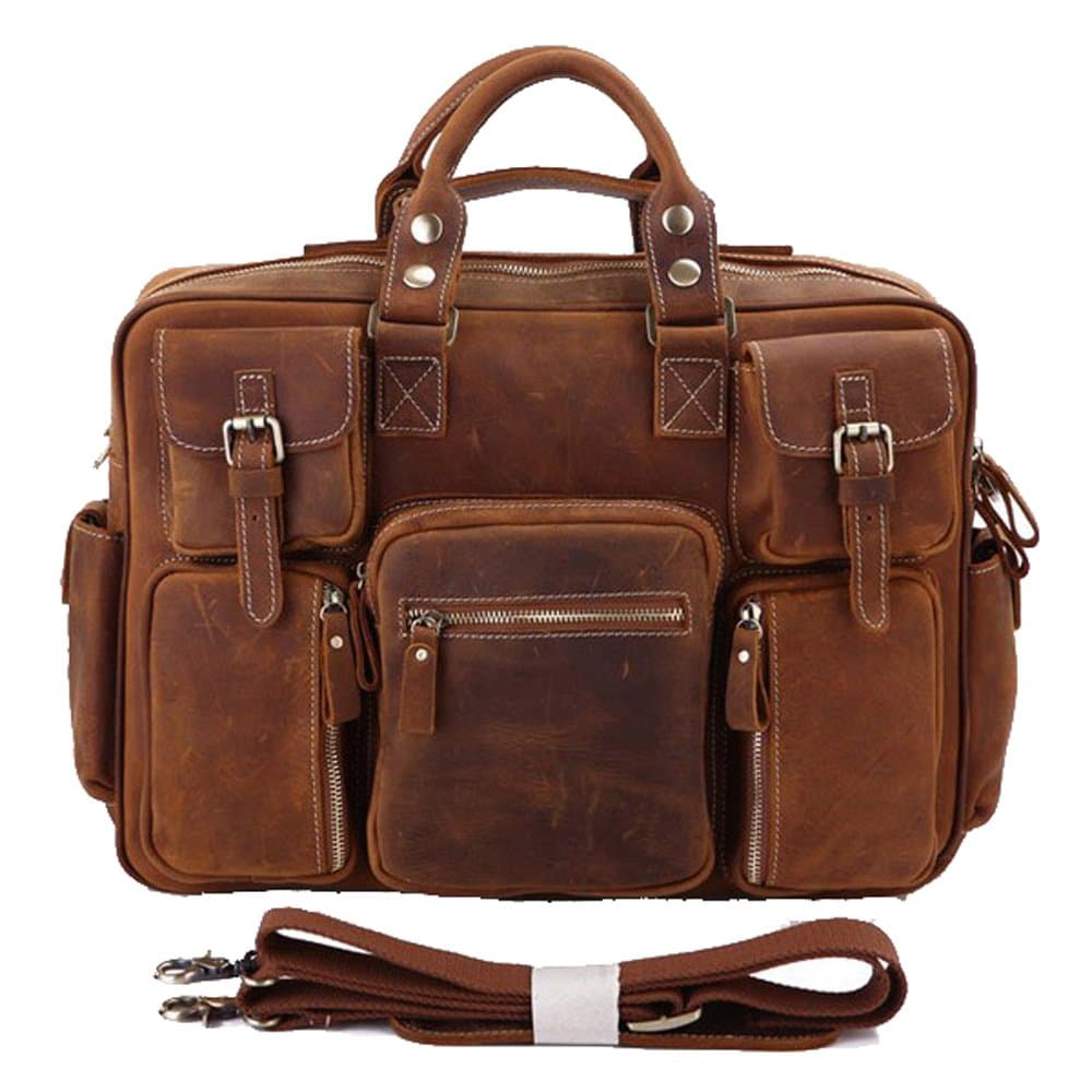 SAIERLONG Men's Messenger Bags Shoulder Handbags Deep Brown Cow Leather
