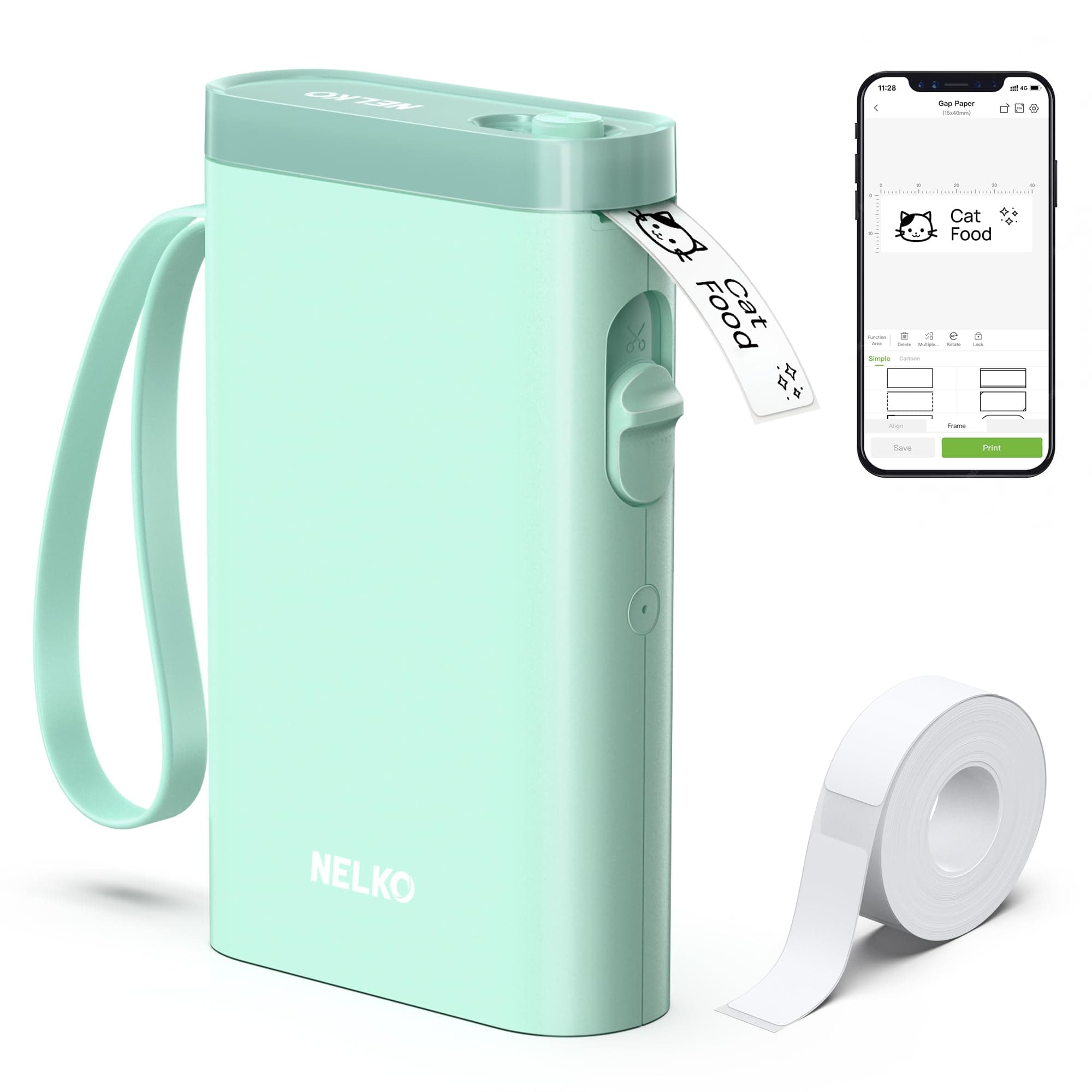 Nelko Labeling Machine with Tape, Bluetooth Label Printer P21, Mini Wireless Labeling Machine with Multiple Patterns for Home Office Organizer, Green