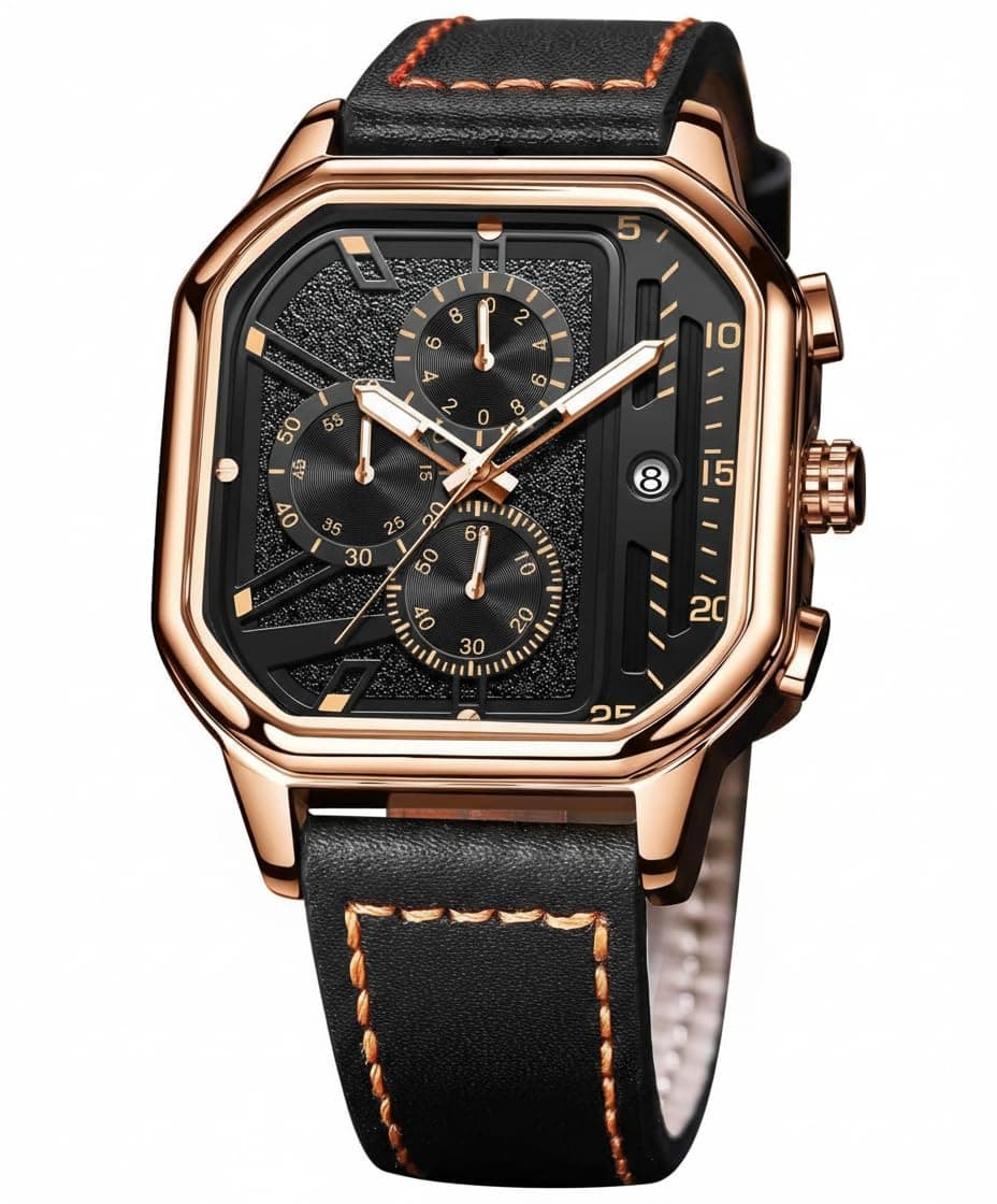 Azonee Square Watches for Men, Black Leather Strap, Analog Quartz Dress Watch, Fashion Business Watch Luminous Waterproof Casual Wrist Watches