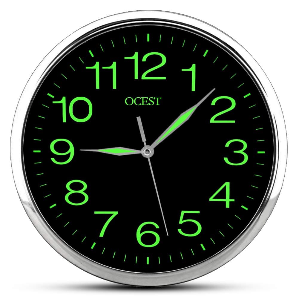 OCEST Wall Clock, 12 Inch Silent Non-Ticking Quartz Wall Clock with Night Light Large Display Battery Operated for Indoor Kitchen Office Bathroom Living Room Garage (Silver)