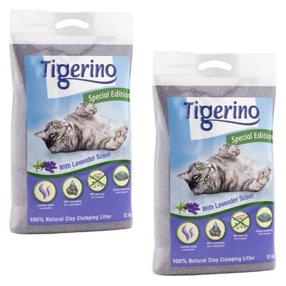 Tigerino Cat Litter Special Edition - Lavender 24L Natural Clay Clumping Cat Litter In Lavender Scent, Economical And Bind Nasty Odours Efficiently