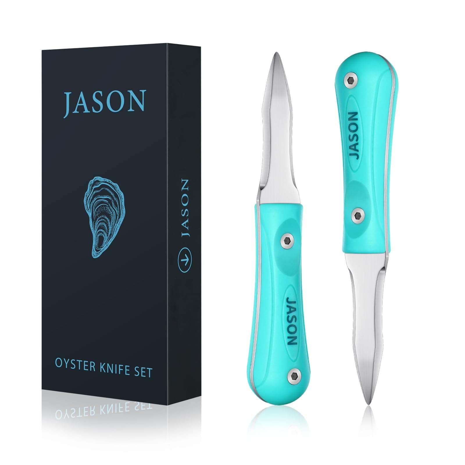 JASONOyster Shucking Knife Set - Professional Oyster Opener Tool Suitable for All Kinds of Shells, Stainless Steel Clam Opener Kit with Gift Box for Christmas/Birthday/Thanksgiving (2 Pcs)