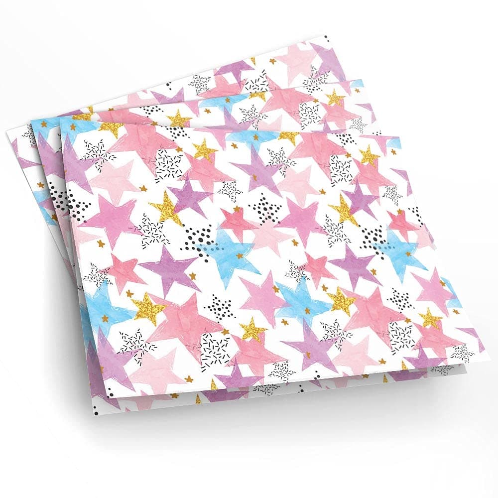 4 x Wrapping 70x50cm Paper Eco-Printed | Abstract Celebration Stars Pattern Pink Purple | Perfect for DIY, Christmas, Father’s Day, Easter, Halloween, Birthdays #170081