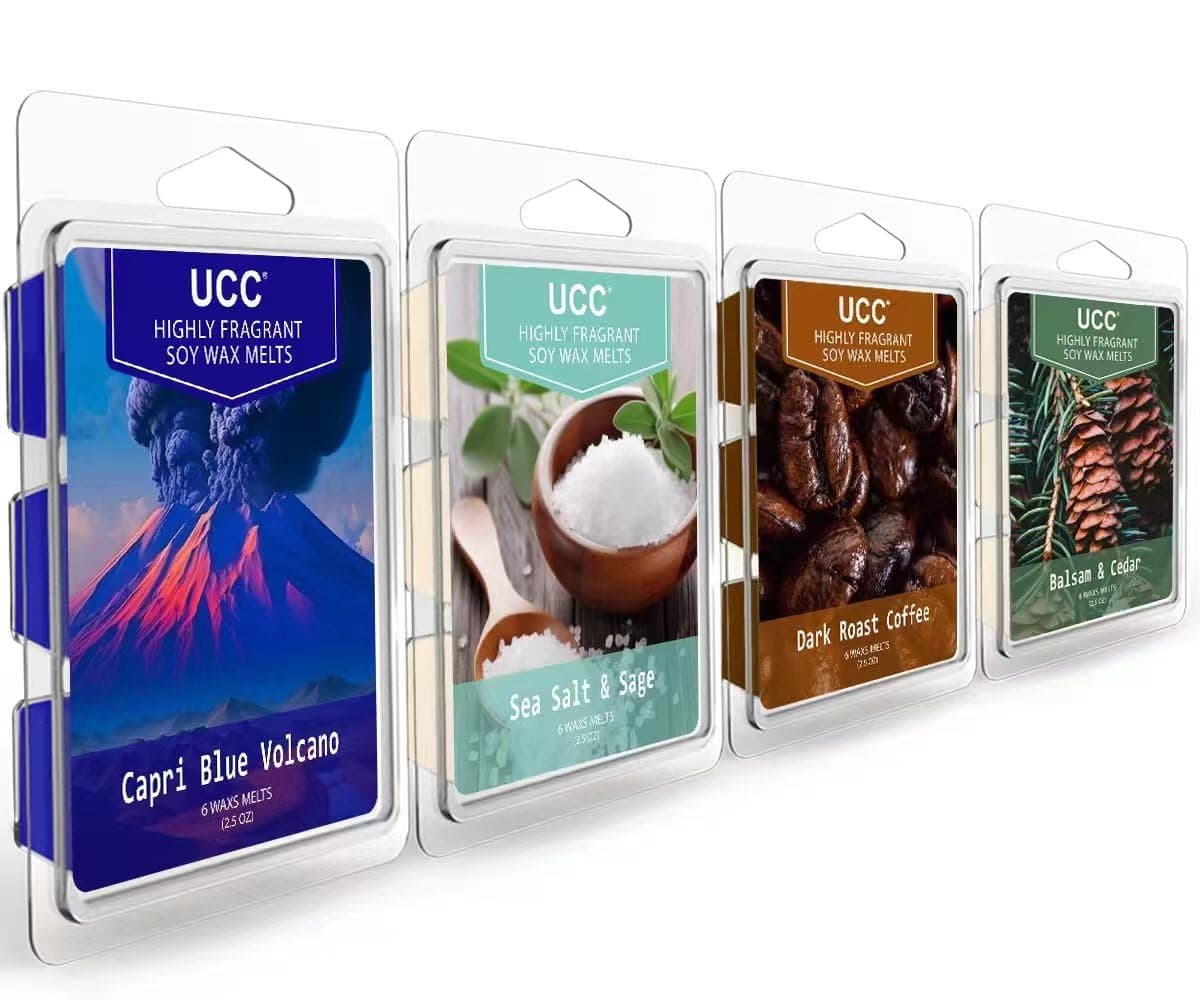 UCC Plant Based All Natural Wax Melts, Strong Fragrance, Long Lasting Premium Soy Scented Melts Cubes, Wax Melts Tarts, Colored Wax Melt - 4 Pack