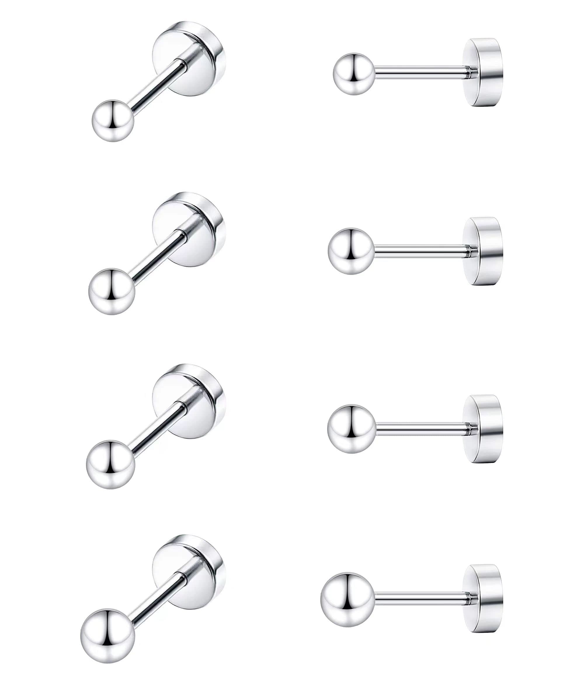 Titanium Earrings Set for Sensitive Ears 20 Gauge Pure Titanium Cartilage Earring Ball Cubic Zirconia G23 Hypoallergenic Flat Back Earrings Studs