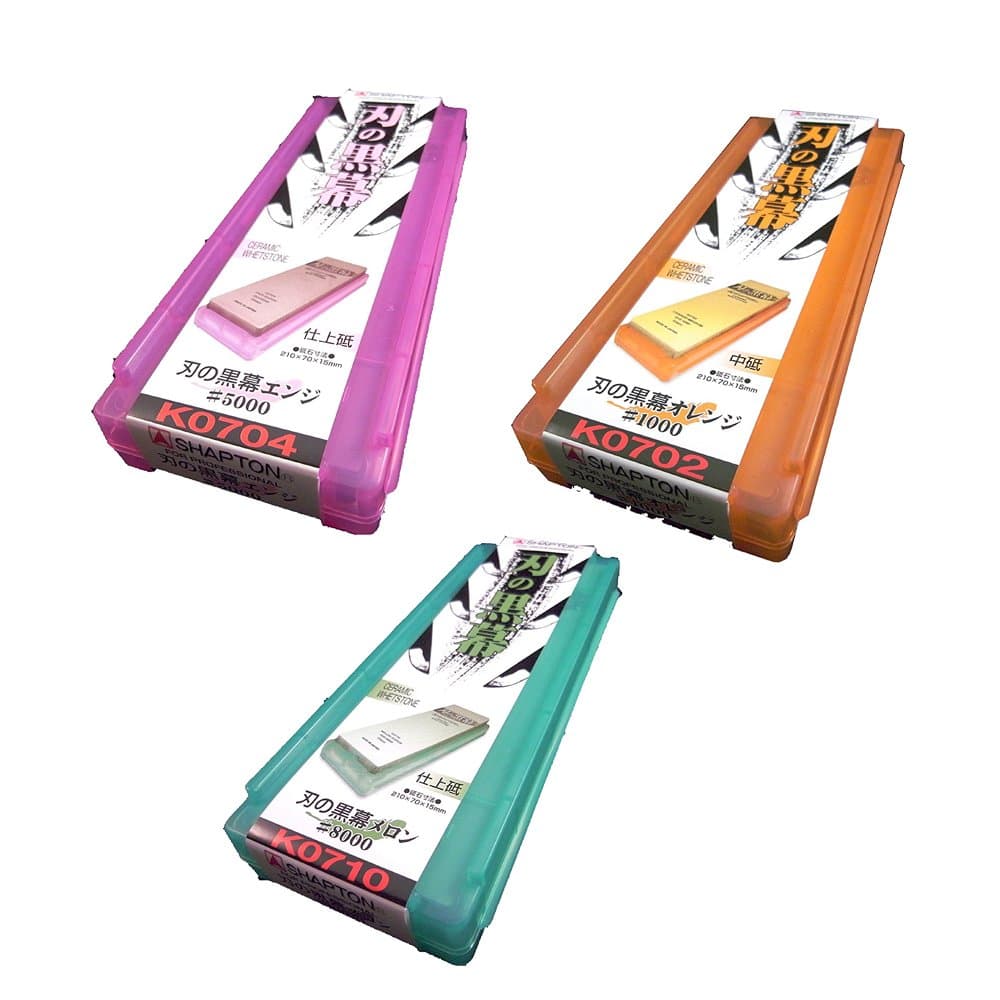 (E-set) - Ha No Kuromaku Ceramic Whetstone (E-set) Medium Grit (1000) + Fine Grit (5000) + Fine Grit (8000) + Kitchen Cloth