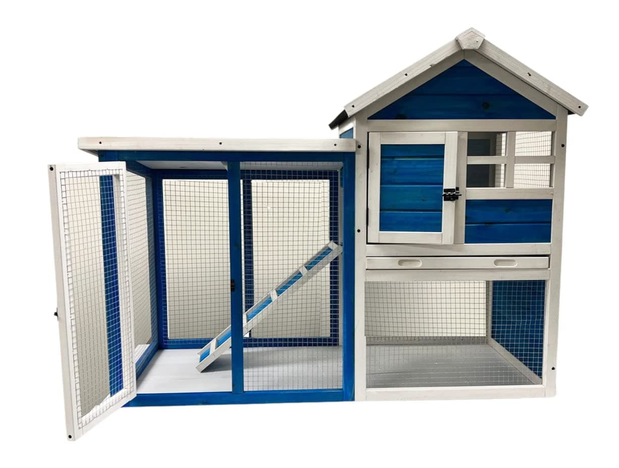 Advantek Win Pet Stilt House Rabbit Hutch Modern Black with Natural Wood, Fits 1-2 Rabbits