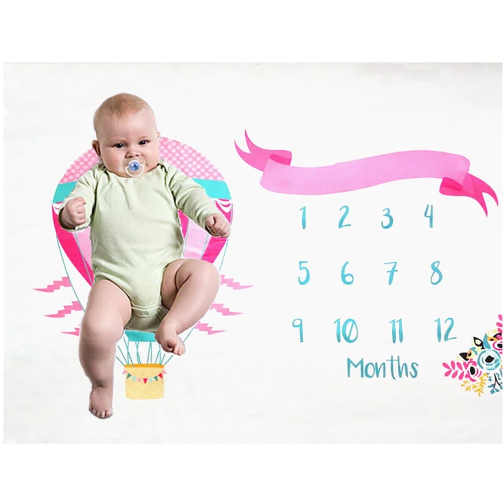 Baby Monthly Milestone Blanket Newborn Photo Props Baby Swaddle Blanket for Photos Photography 39 x 39" (Balloon)