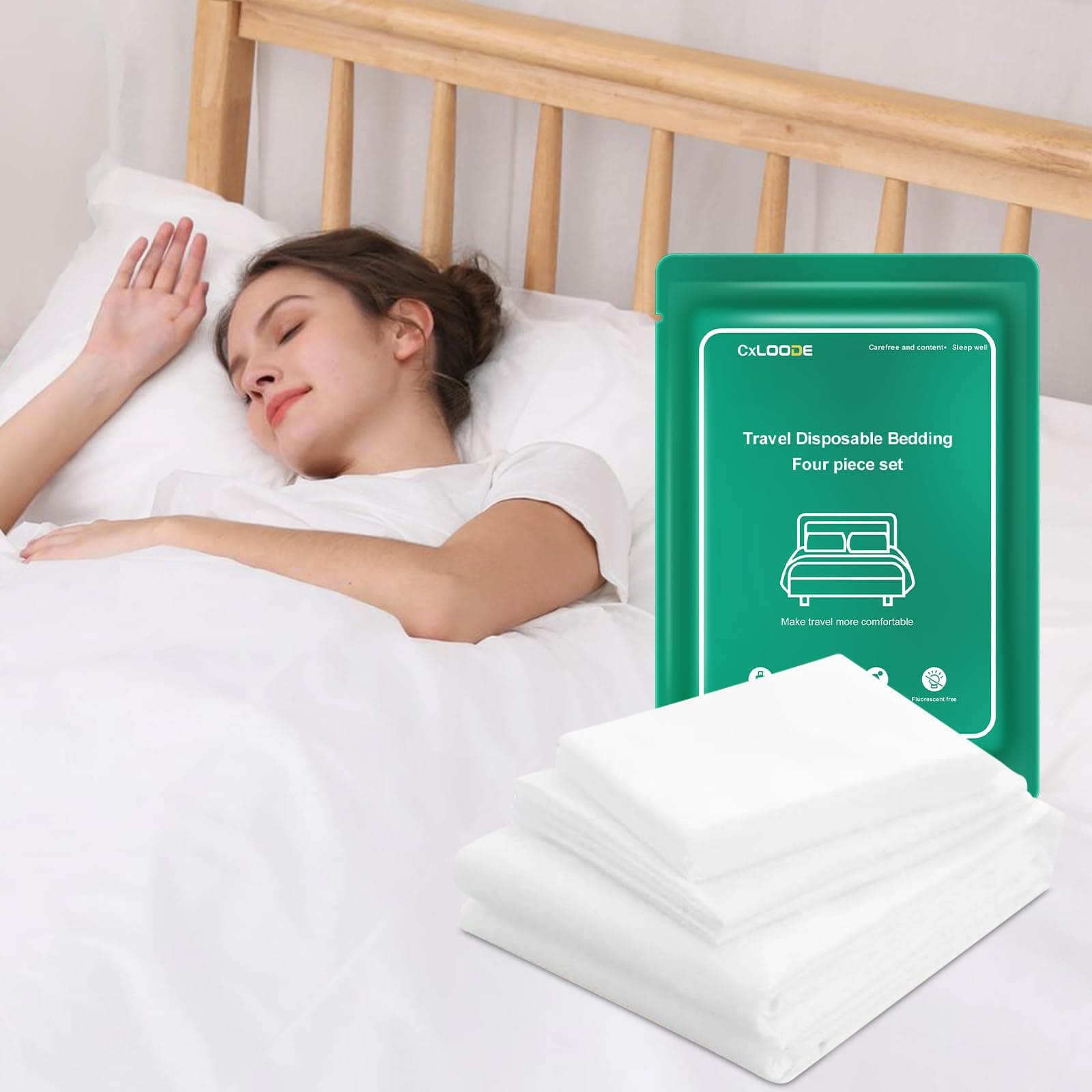 4 PCS Disposable Bed Sheet Queen Size, Travel Sheet for Hotel, Disposable Sheet for Travel Bedding Cover Portable Sheet with 1 Quilt Cover, 1 Sheet and 2 Pillowcase for Travel Business Trip Spa Hotel